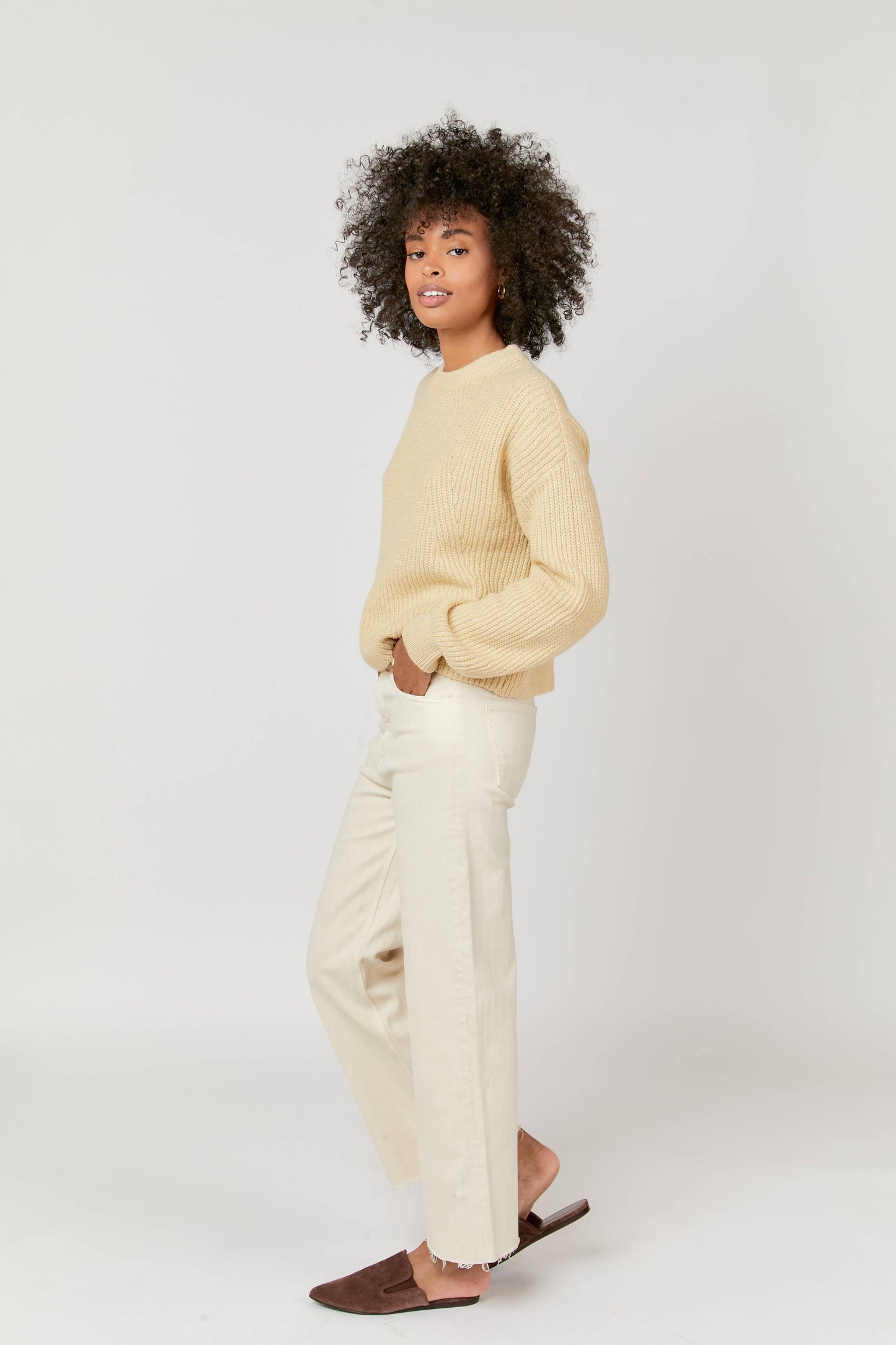 Aberdeen Ankle Crop High Rise Jean, Ecru