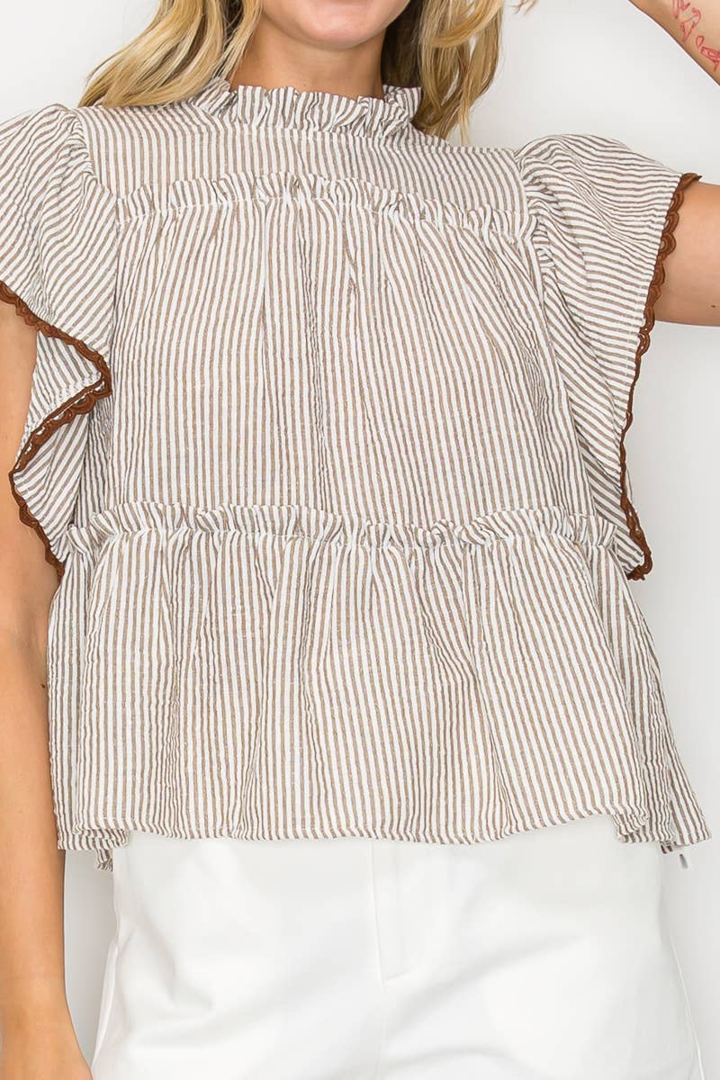 Joanne Pinstripe Ruffle Sleeve Blouse