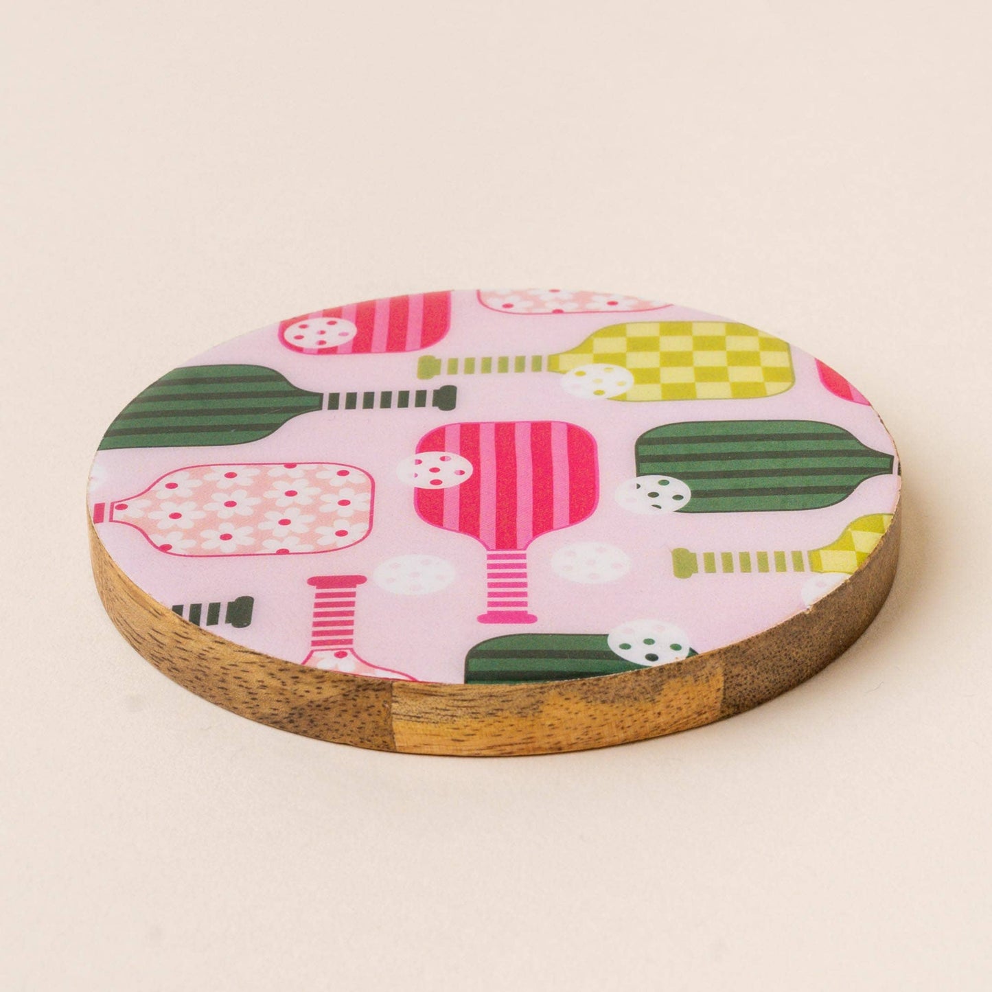 Wood Enamel Coaster-Pickleball Party