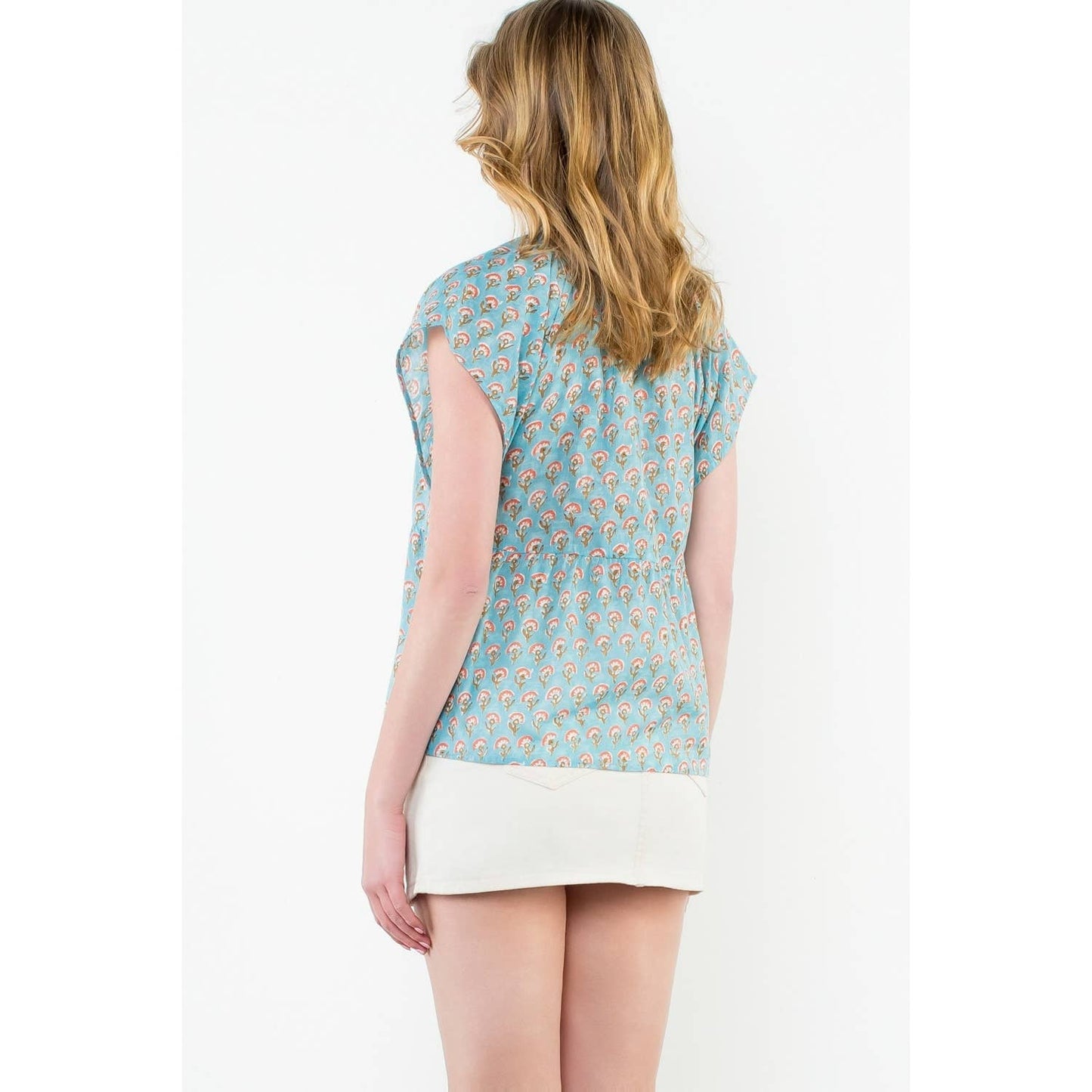 Clare Short Sleeve Mixed Print Top