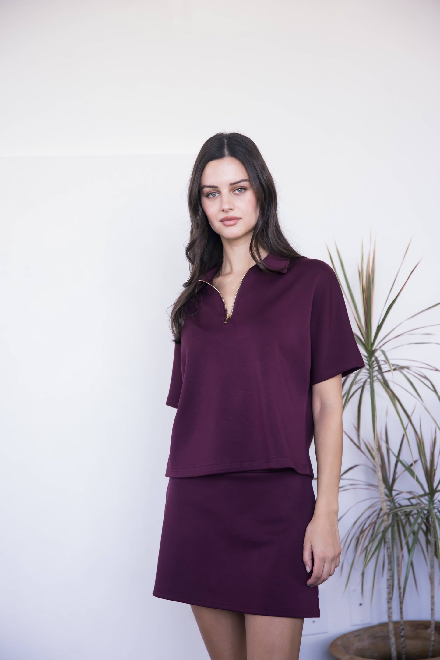 P. CILL Butter Modal Short Sleeve Quarter Zip Top