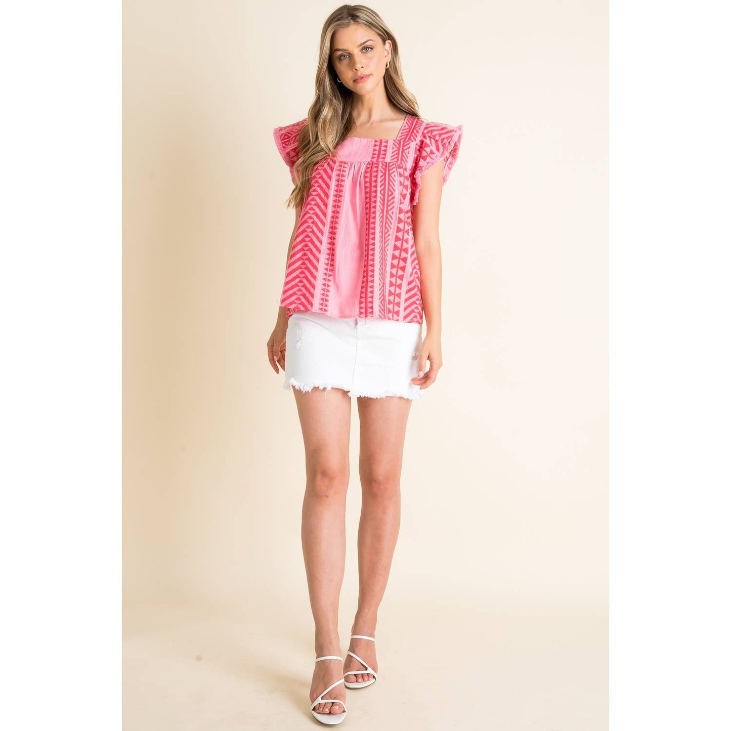 Annamarie Pink Ruffle Sleeve Top