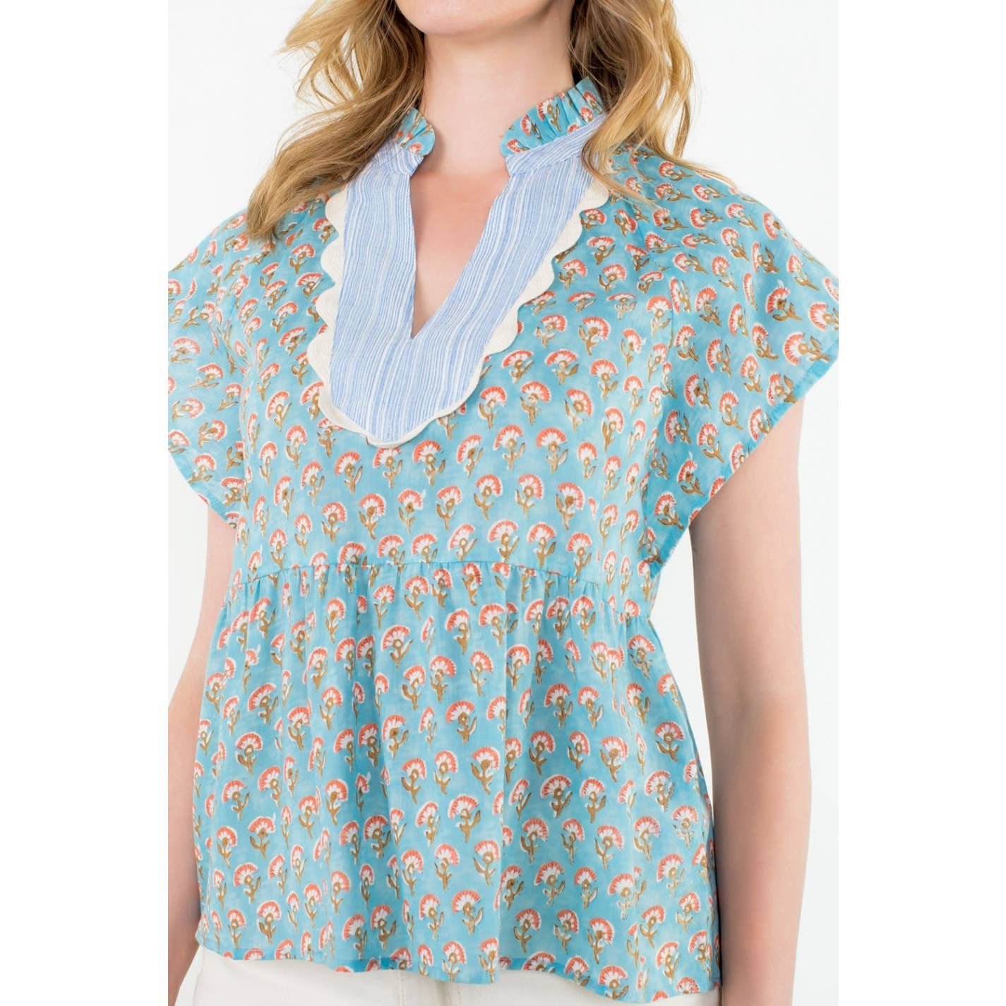Clare Short Sleeve Mixed Print Top