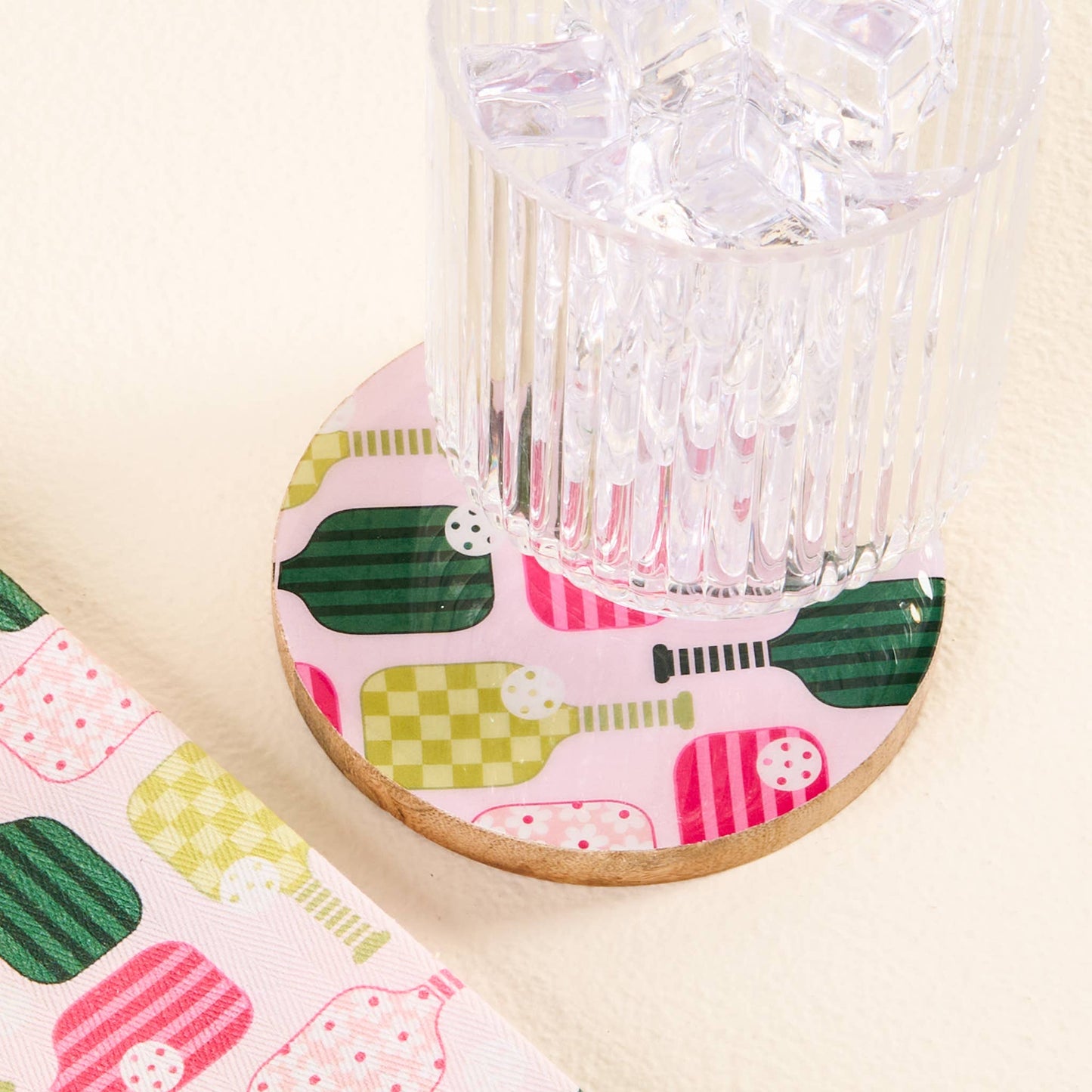 Wood Enamel Coaster-Pickleball Party