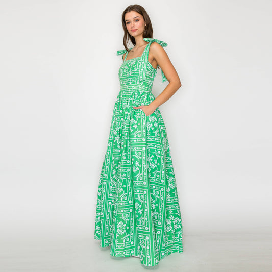 Gwen Green & White Bandana Print Maxi Dress