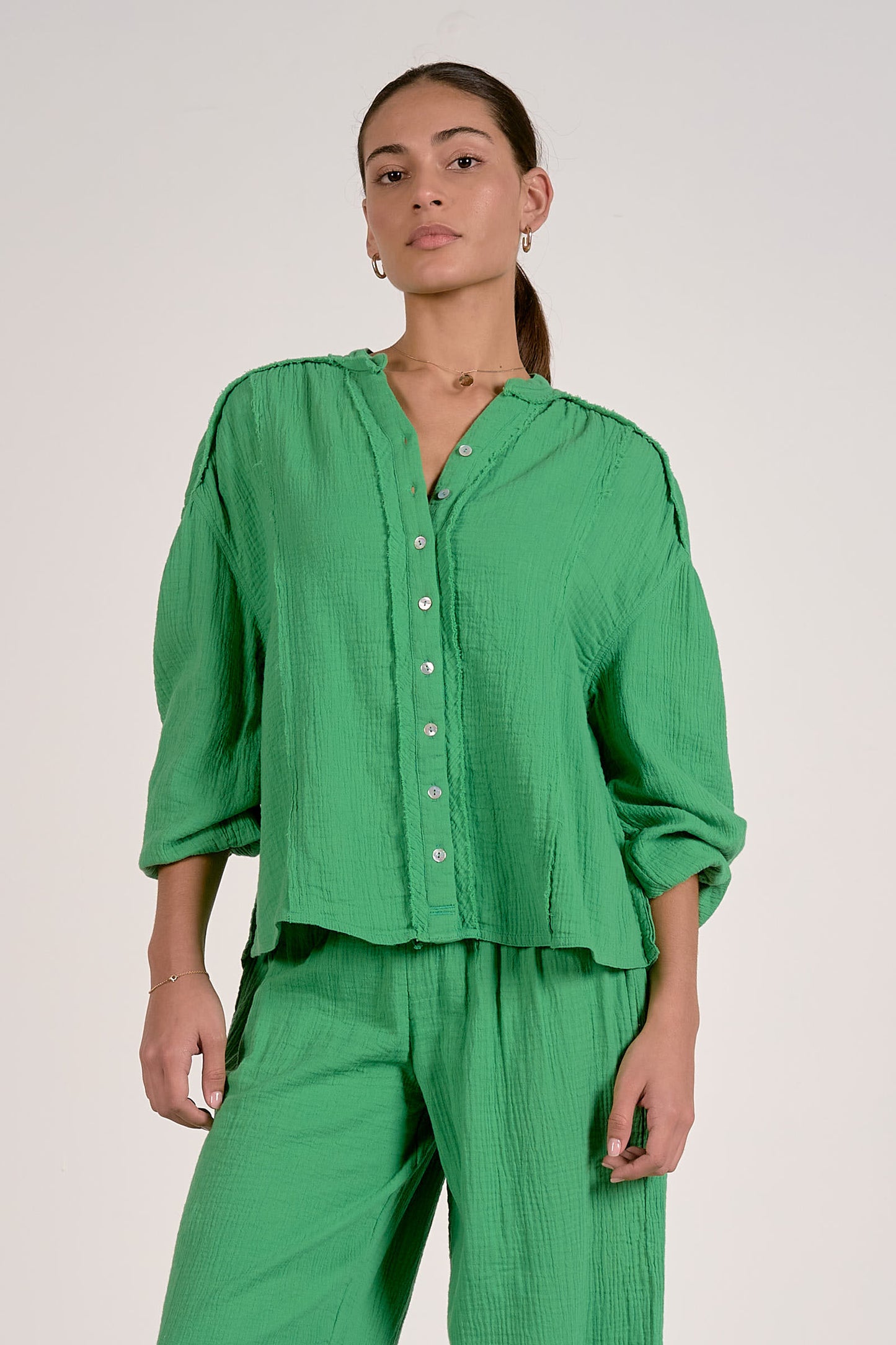 Karmen L/S Gauze Button Down Blouse