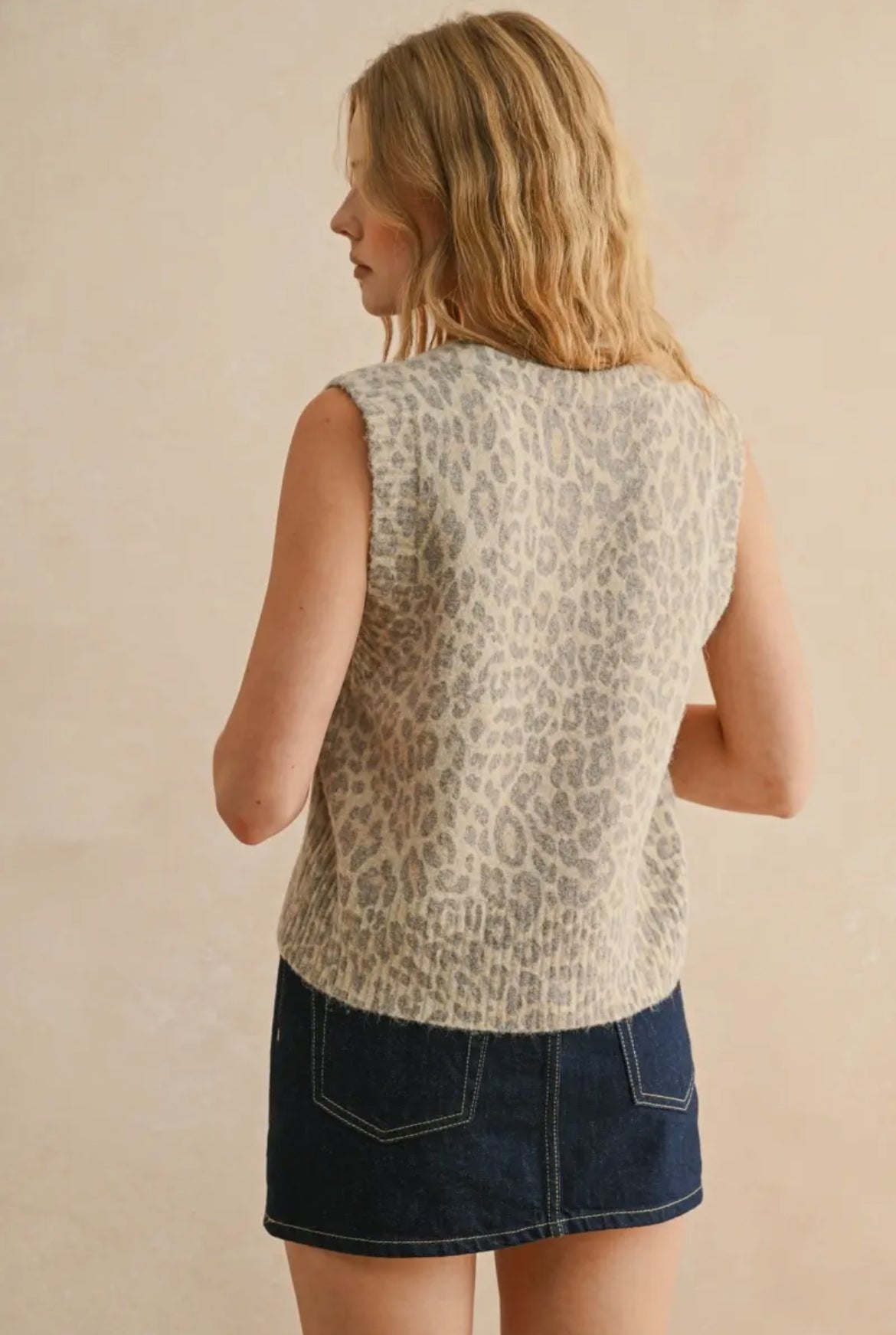 Arla Animal Print Tie Front Sweater Vest