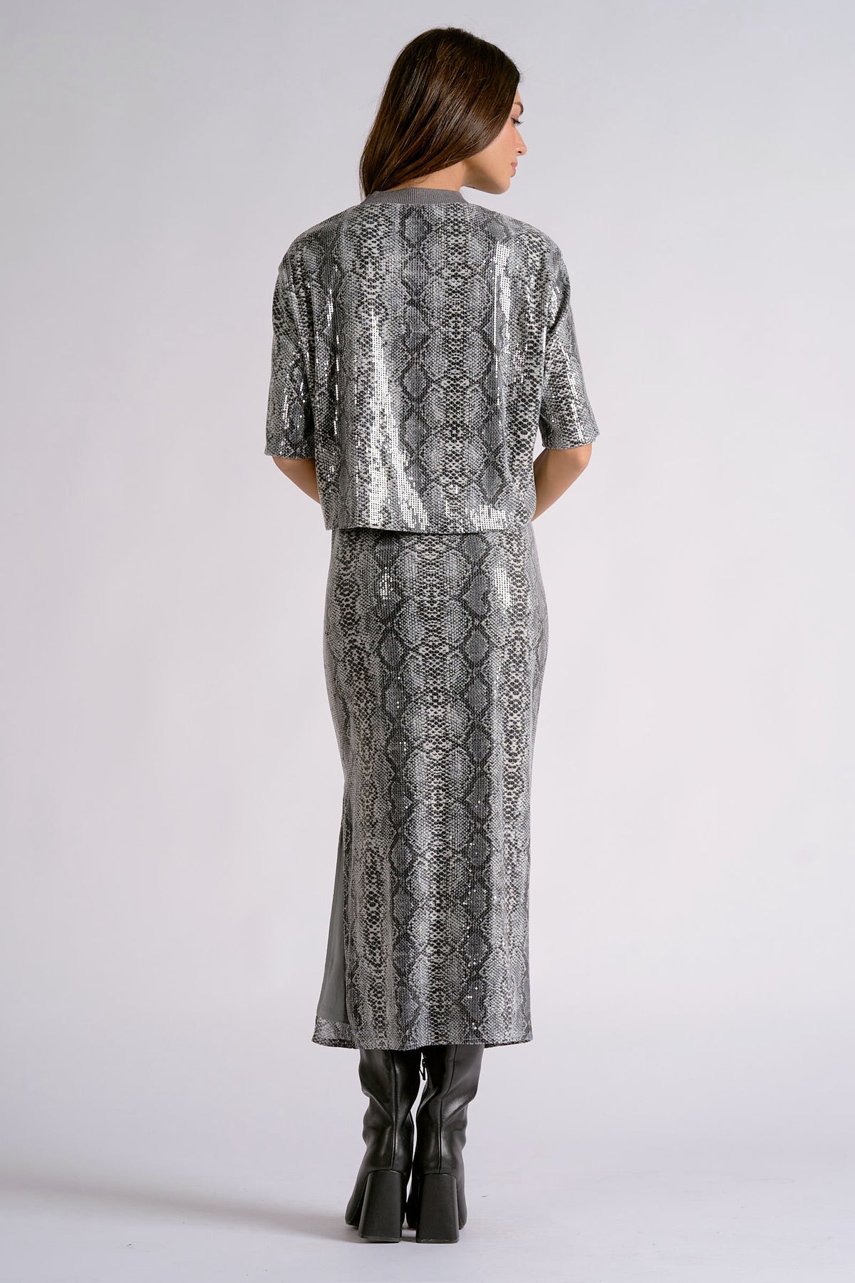 Monroe Short-Sleeve Sequin Snakeskin Top