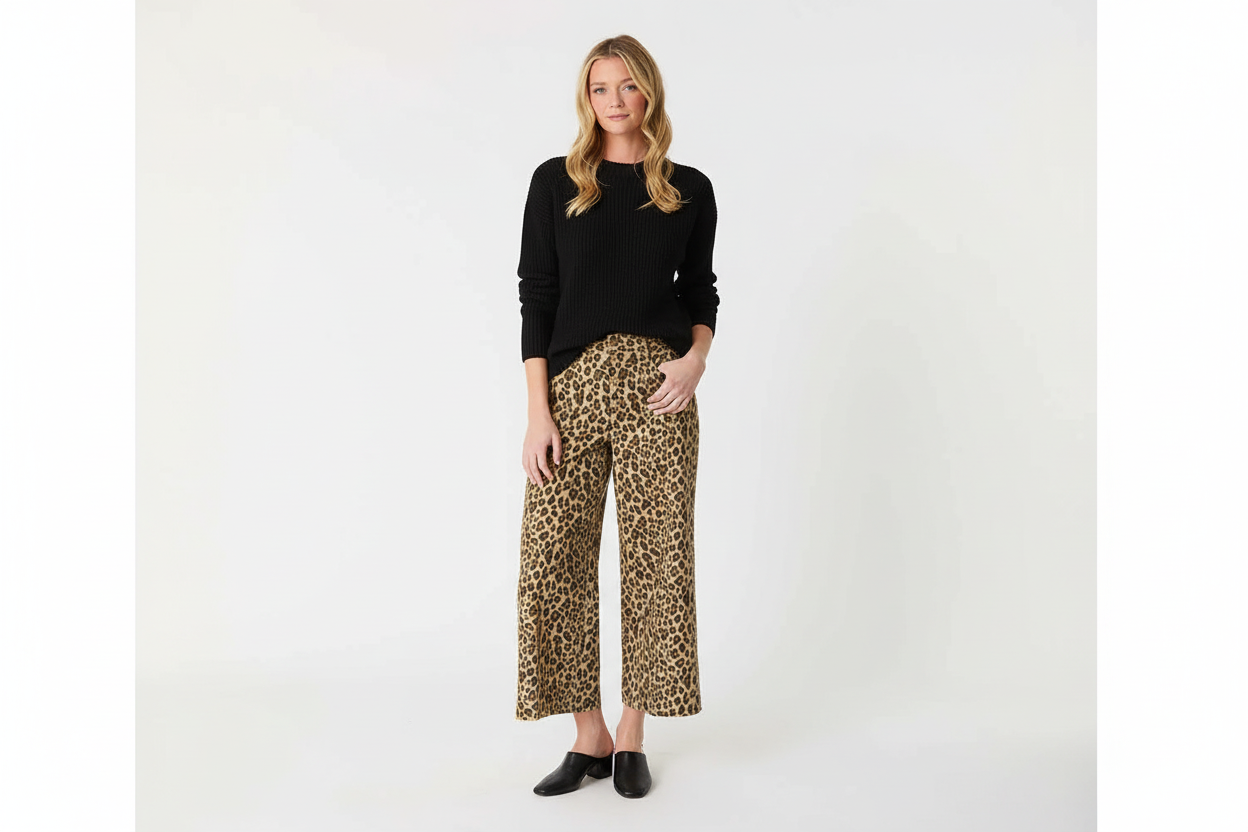 Level 99 Sophia Animal Print Wide Leg Jean