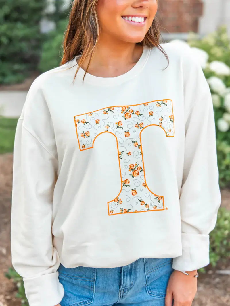 Orange Floral "Power T" Crew Sweatshirt