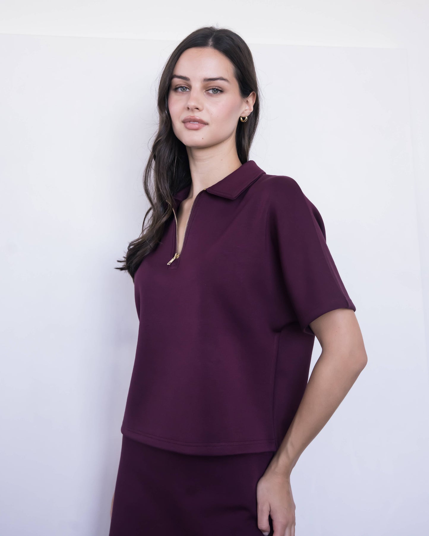 P. CILL Butter Modal Short Sleeve Quarter Zip Top