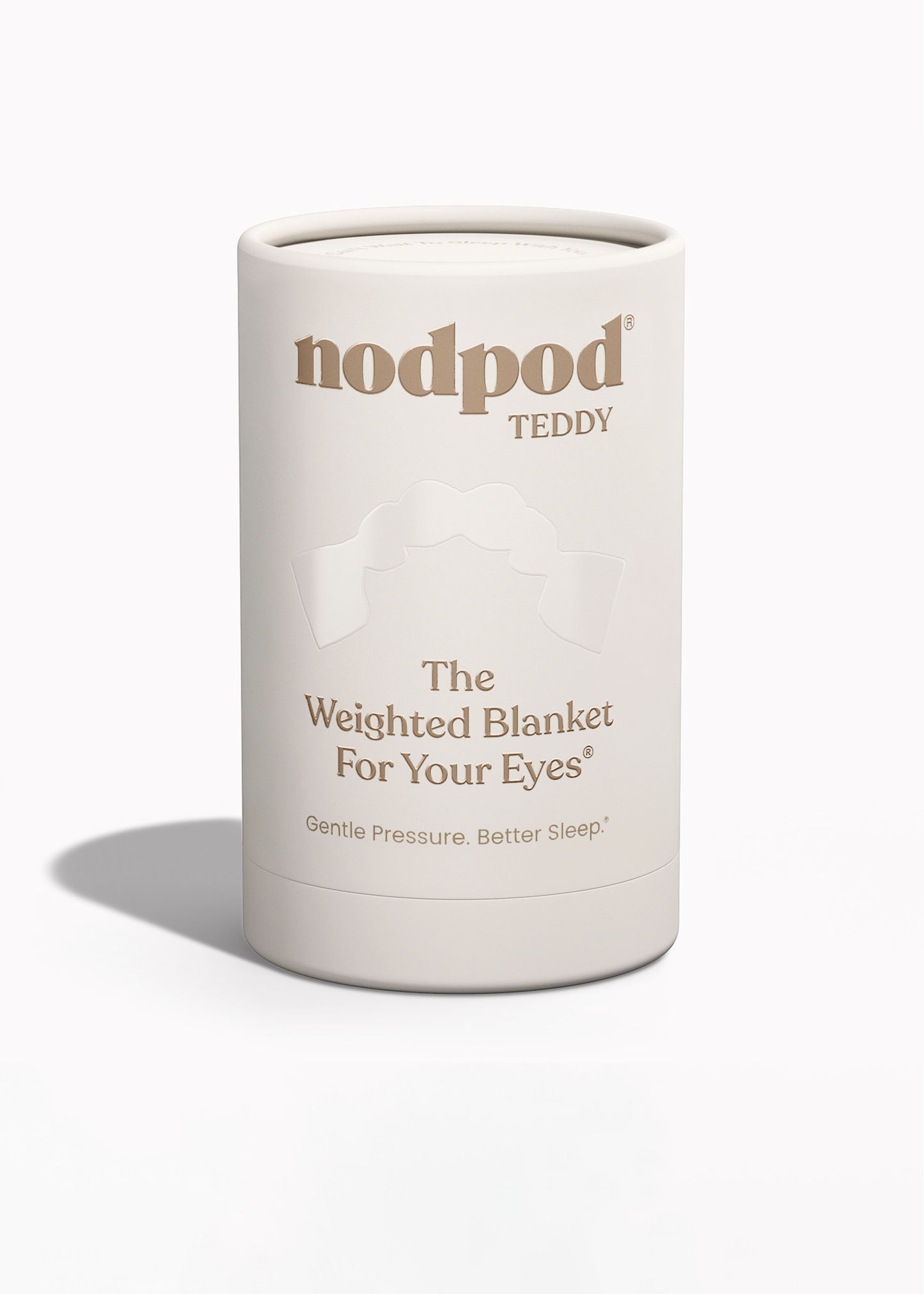 Nodpod Teddy weighted blanket for eyes packaging on a white background