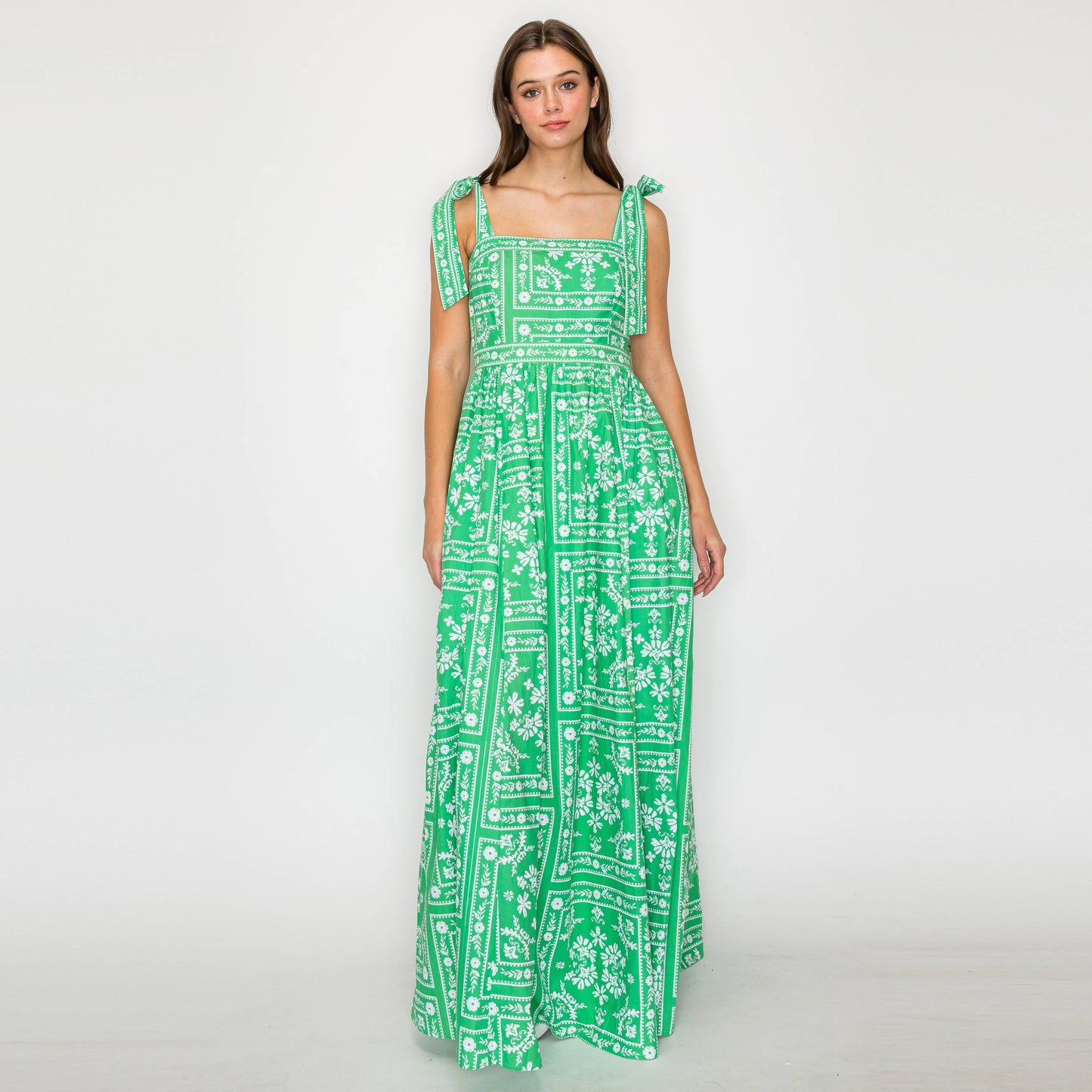 Gwen Green & White Bandana Print Maxi Dress