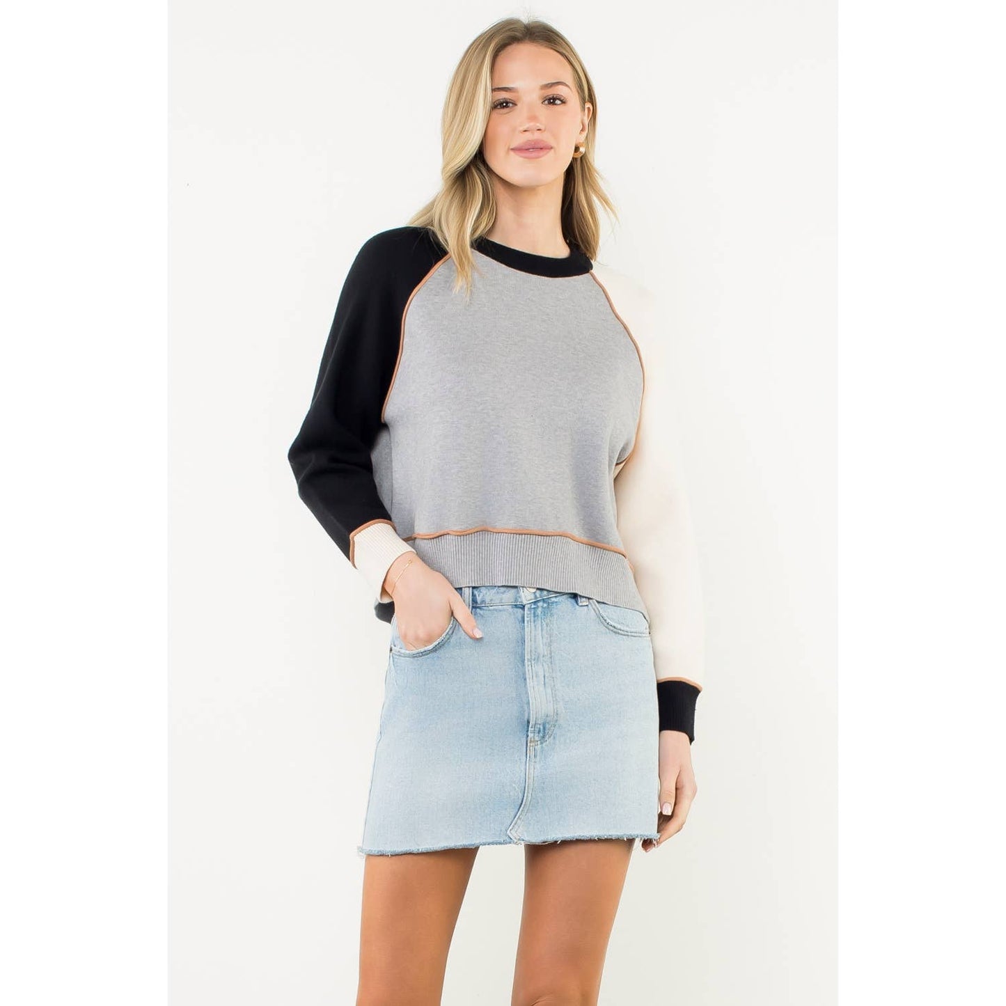 Colorblock Raglan Sleeve Sweater
