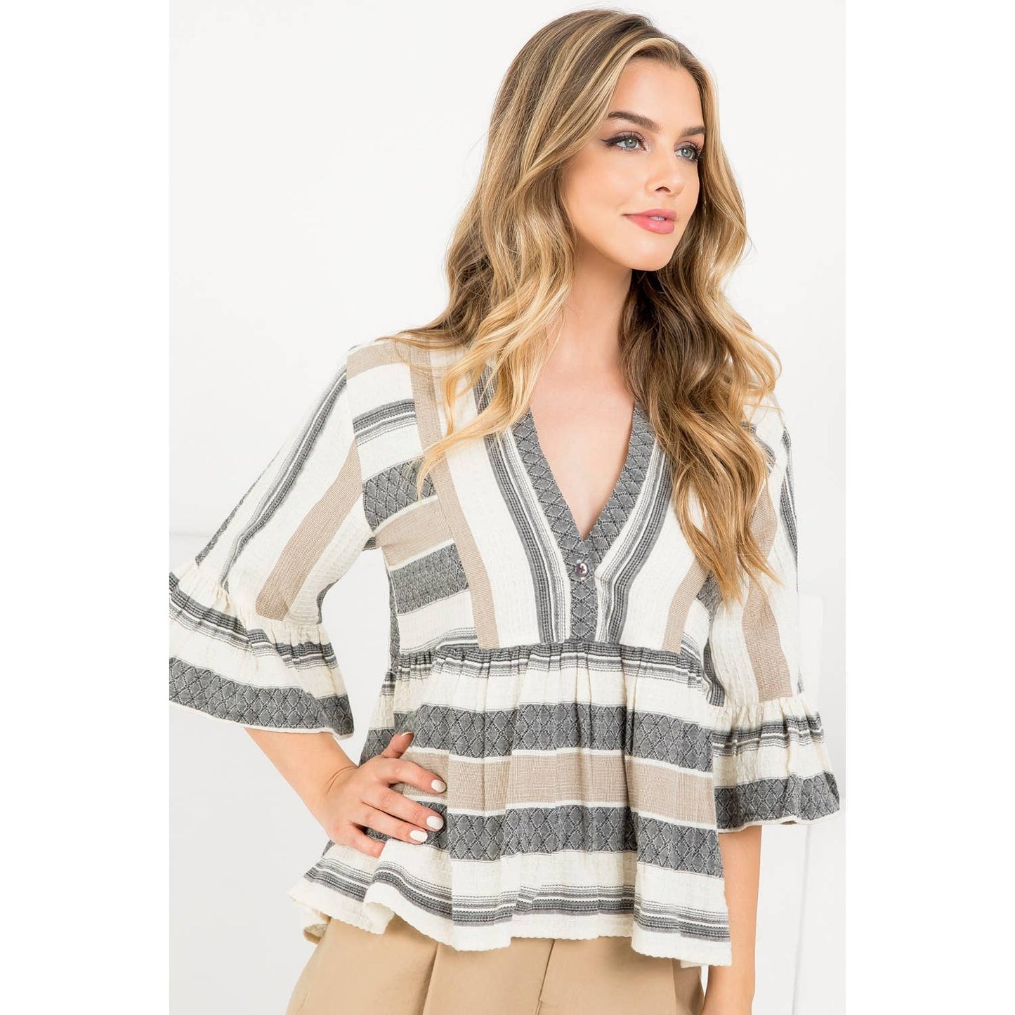 Stephanie Striped Bell Sleeve Top