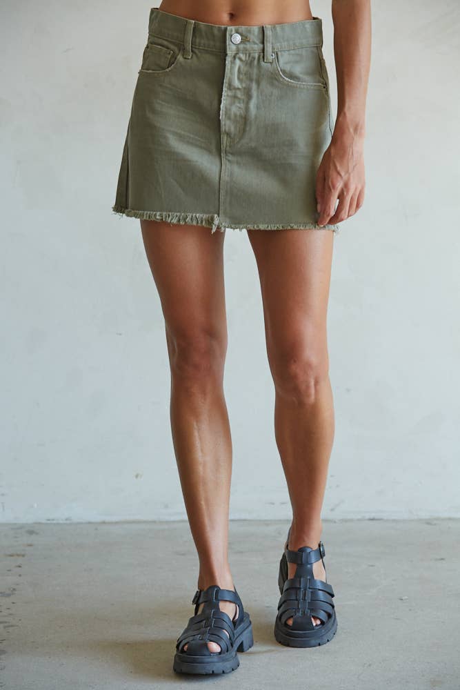Jolene Woven Cotton Denim Fray Detail Mini Skirt