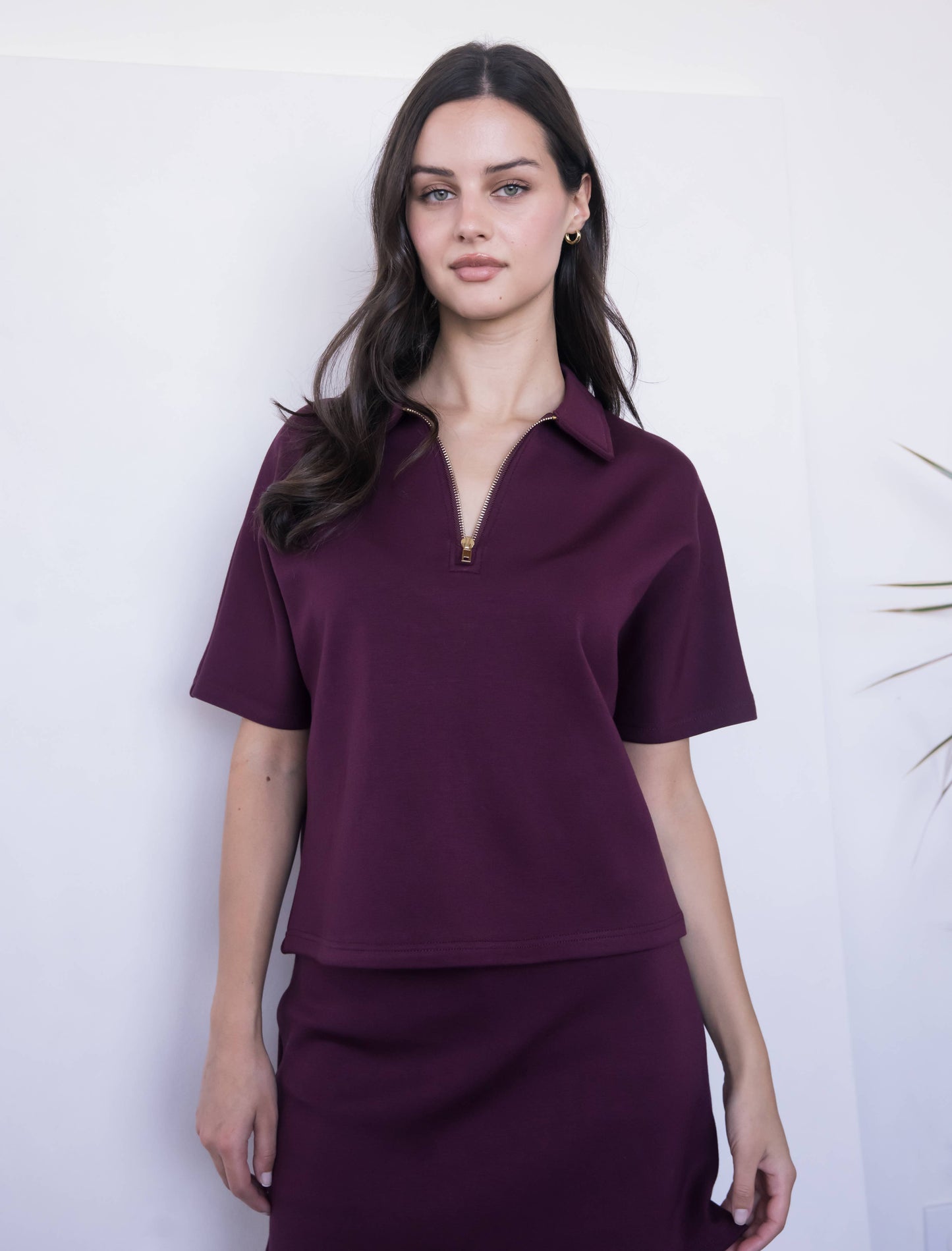 P. CILL Butter Modal Short Sleeve Quarter Zip Top