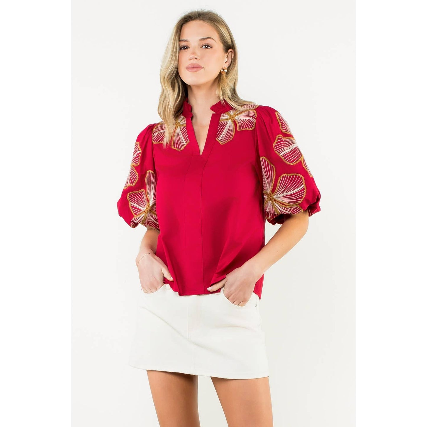 Londyn Embroidered Puff Sleeve Top