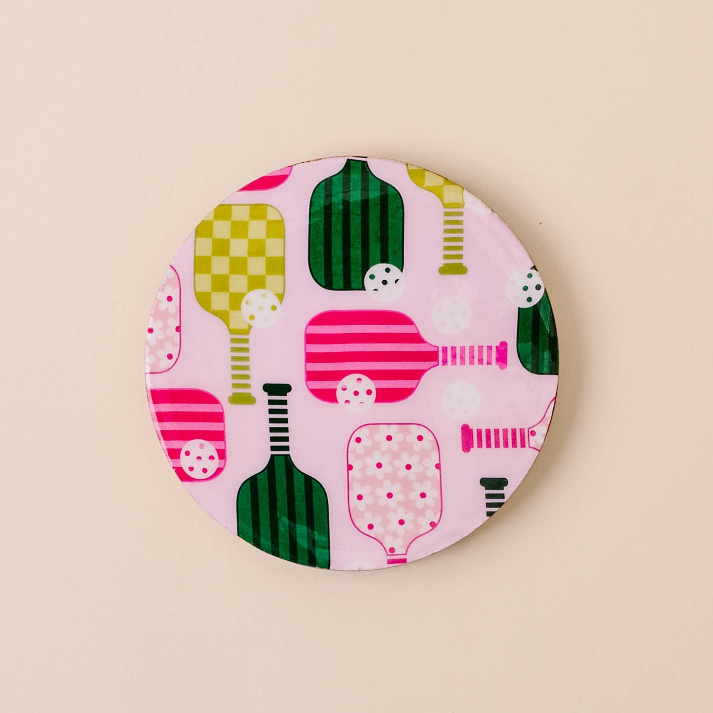 Wood Enamel Coaster-Pickleball Party