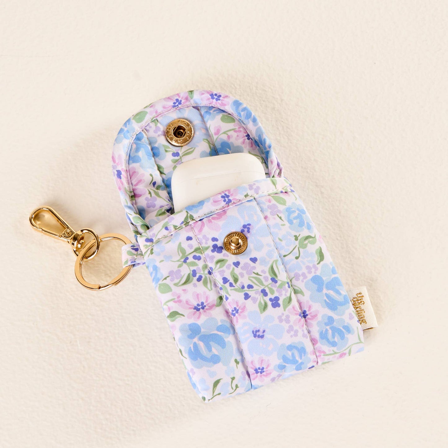 Puffy Earbud Case Keychain-Secret Garden Blue