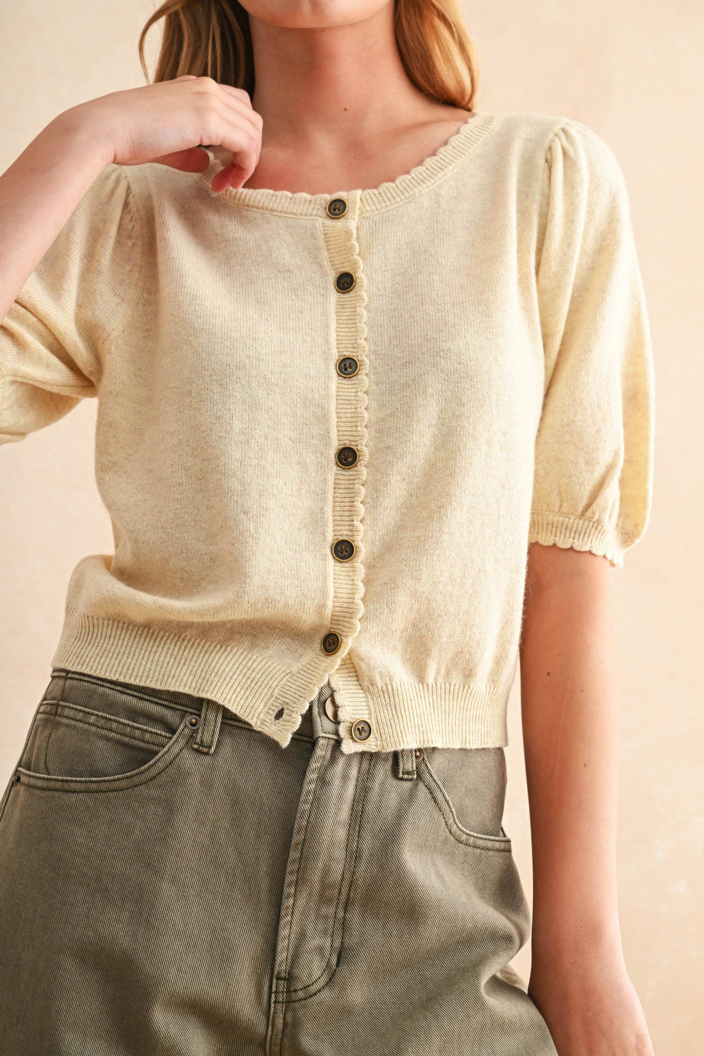 Sylvan Puff Sleeve Button Down Cardigan