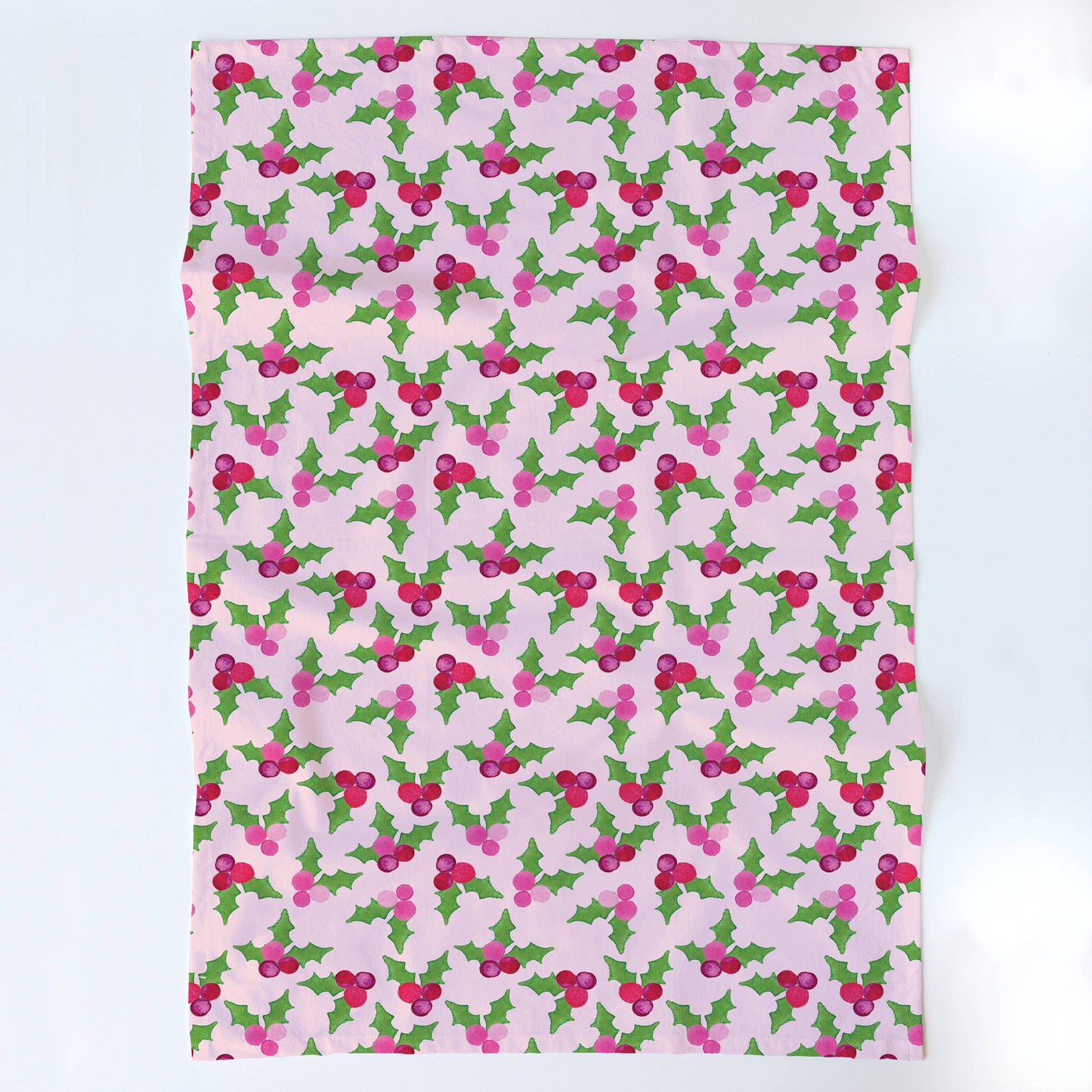 Pink Holly Tea Towel | Pink Christmas Holly Dish Towel