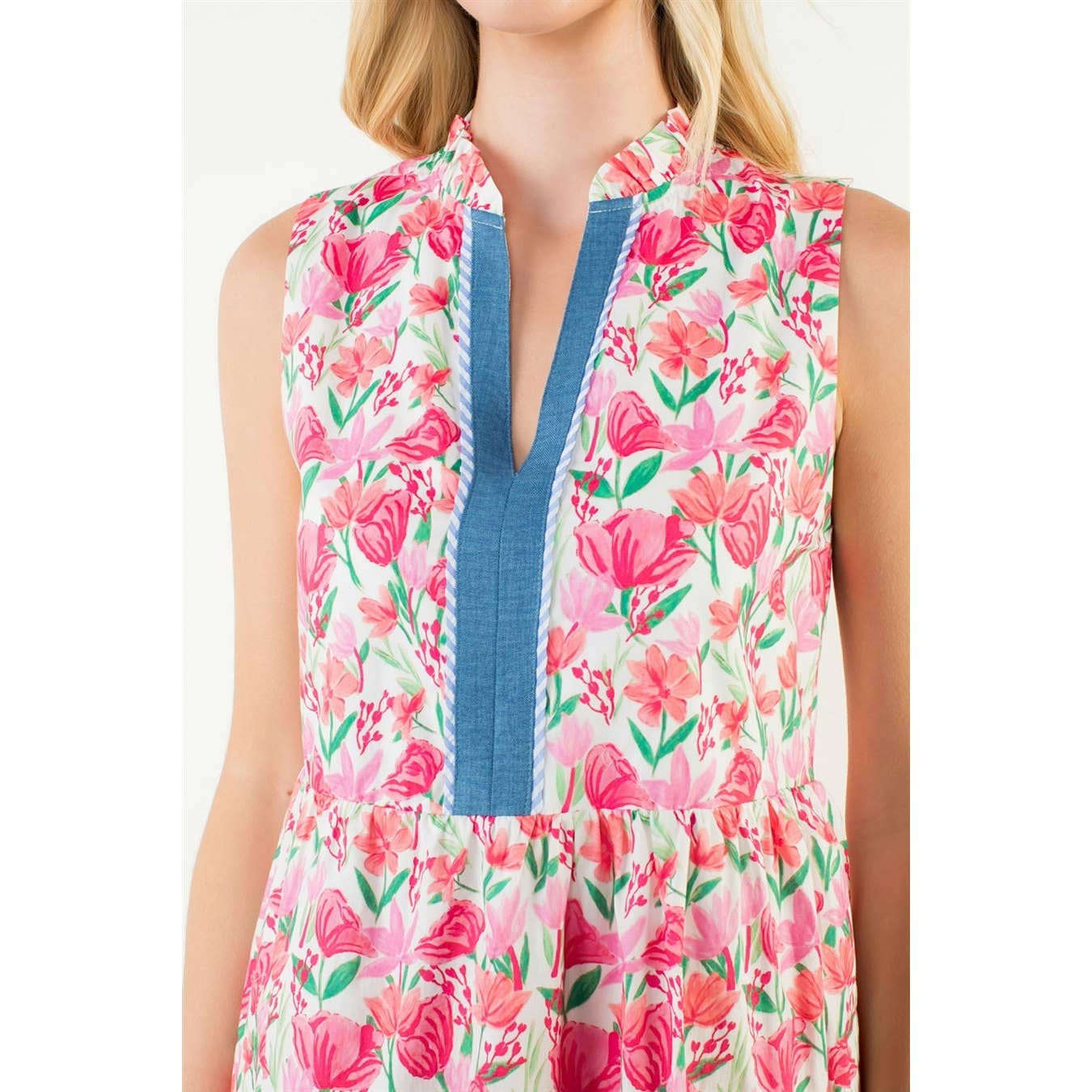 Ruby Sleeveless Floral Detail Tiered Dress