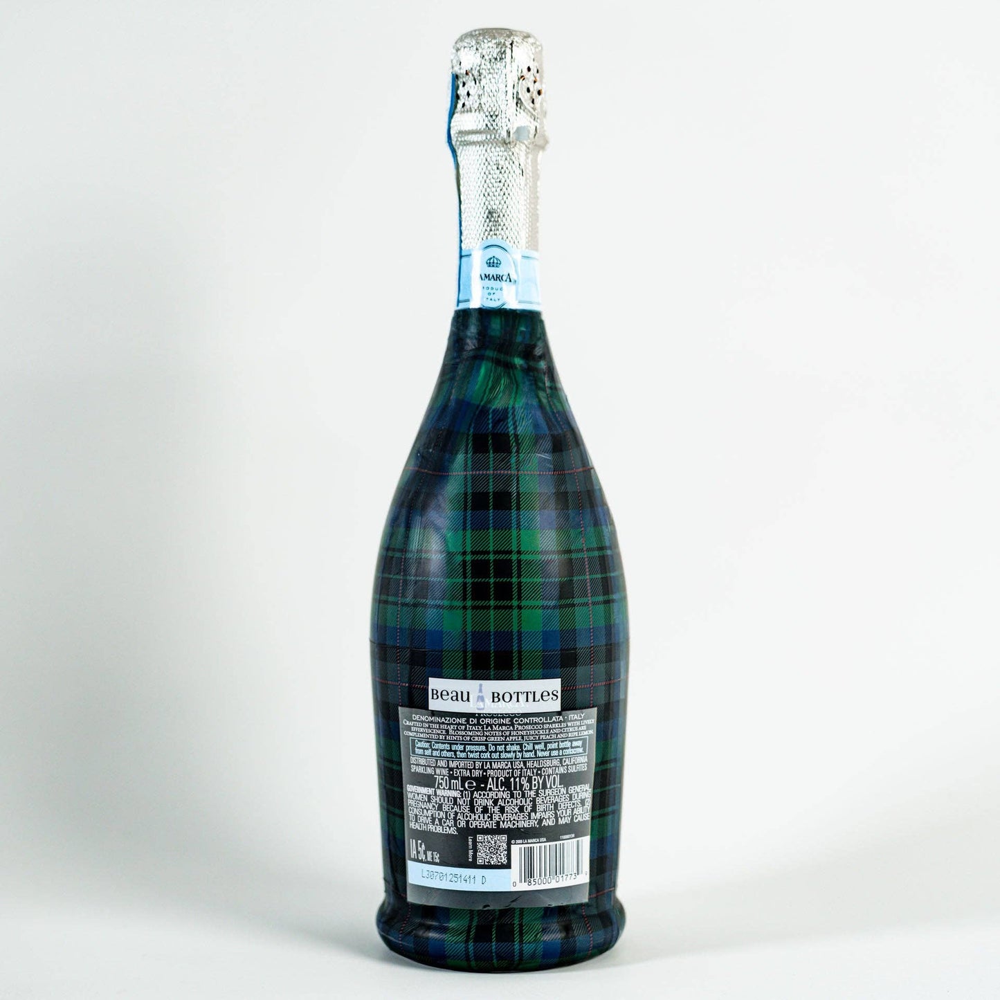 Beau Bottles Blue and Green Christmas Tartan - Prosecco Collection