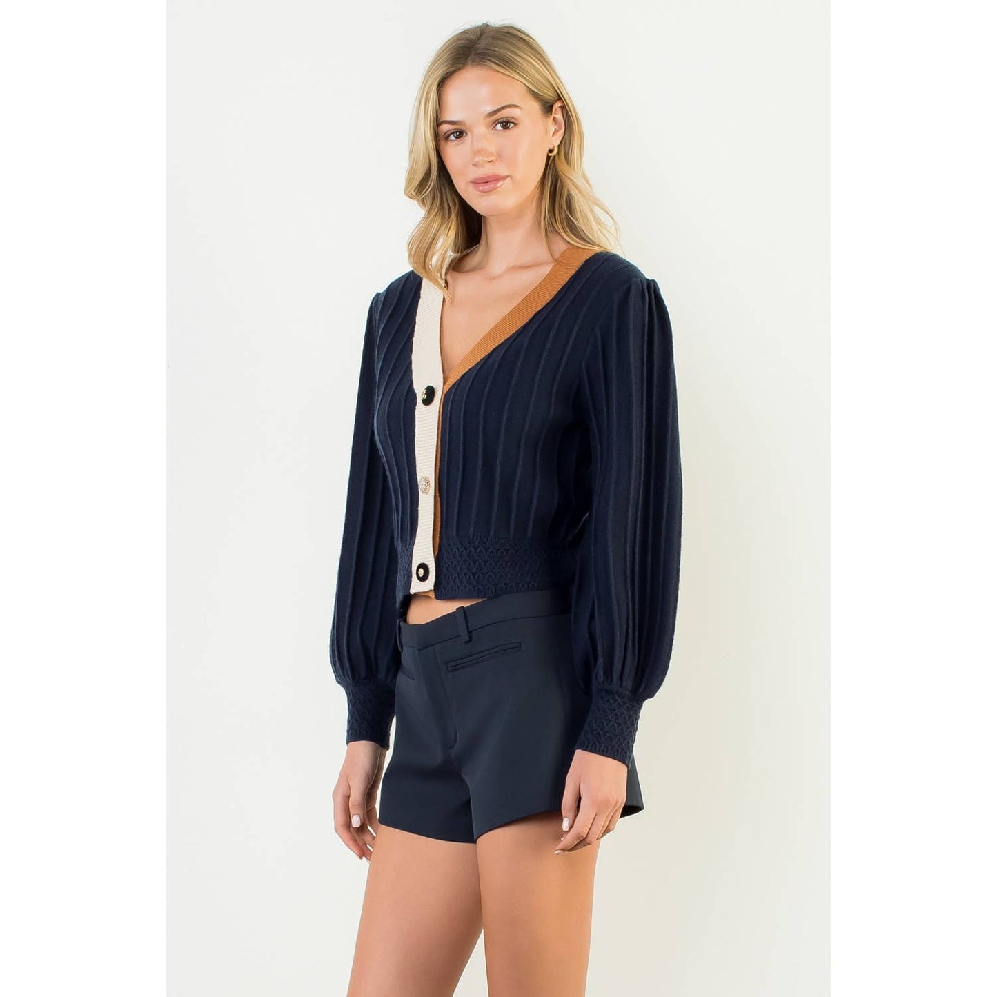 Nora Balloon Sleeve Colorblock Cardigan