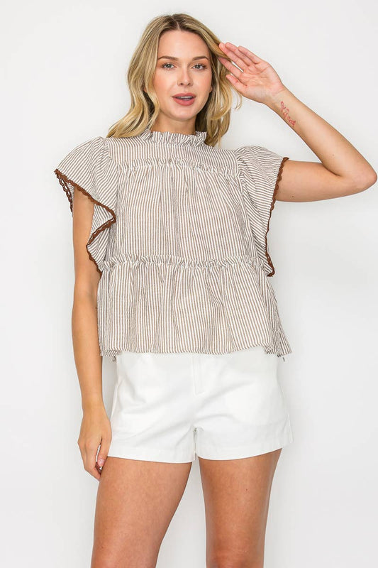 Joanne Pinstripe Ruffle Sleeve Blouse