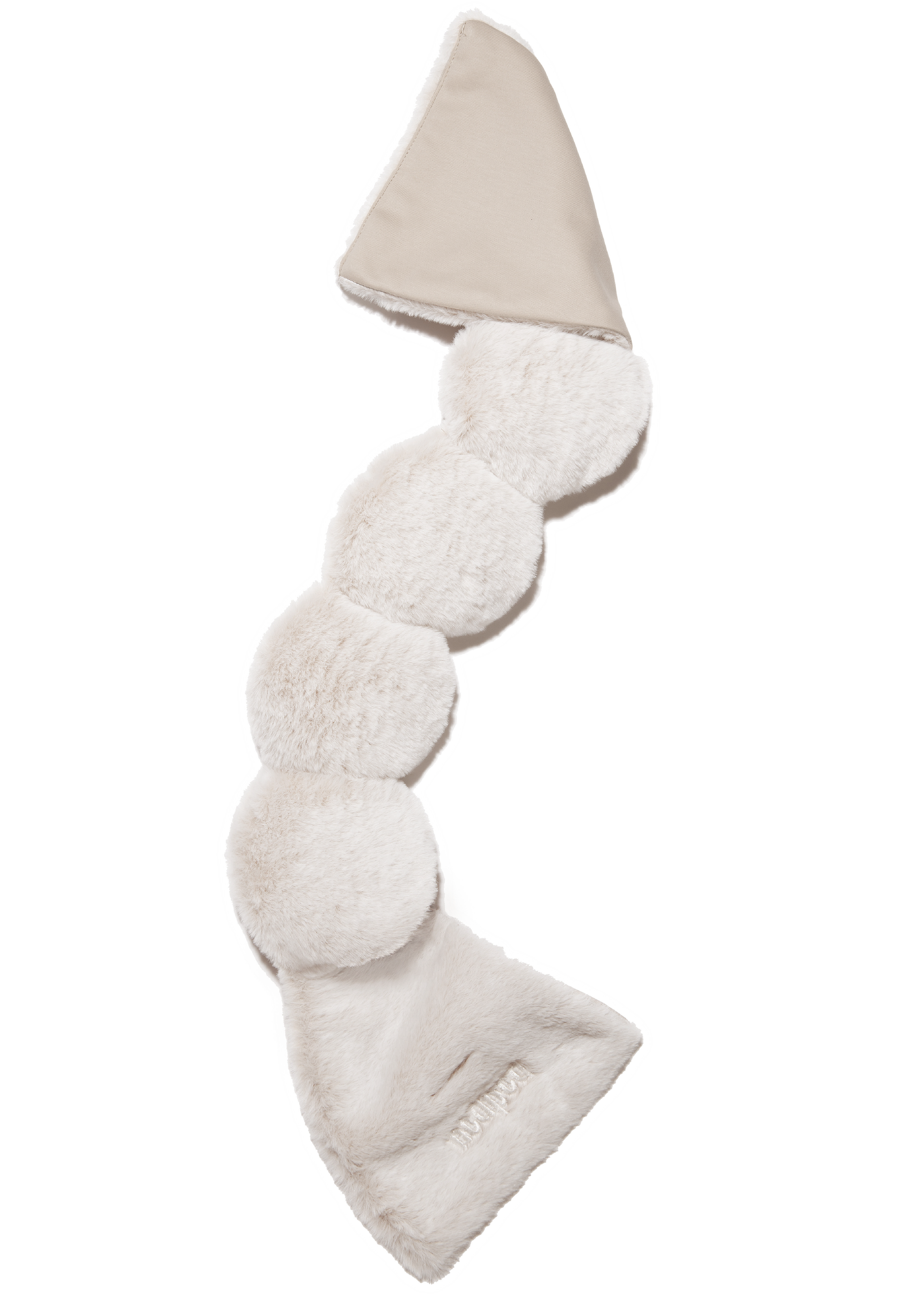 White fluffy blanket with a beige border on a white background