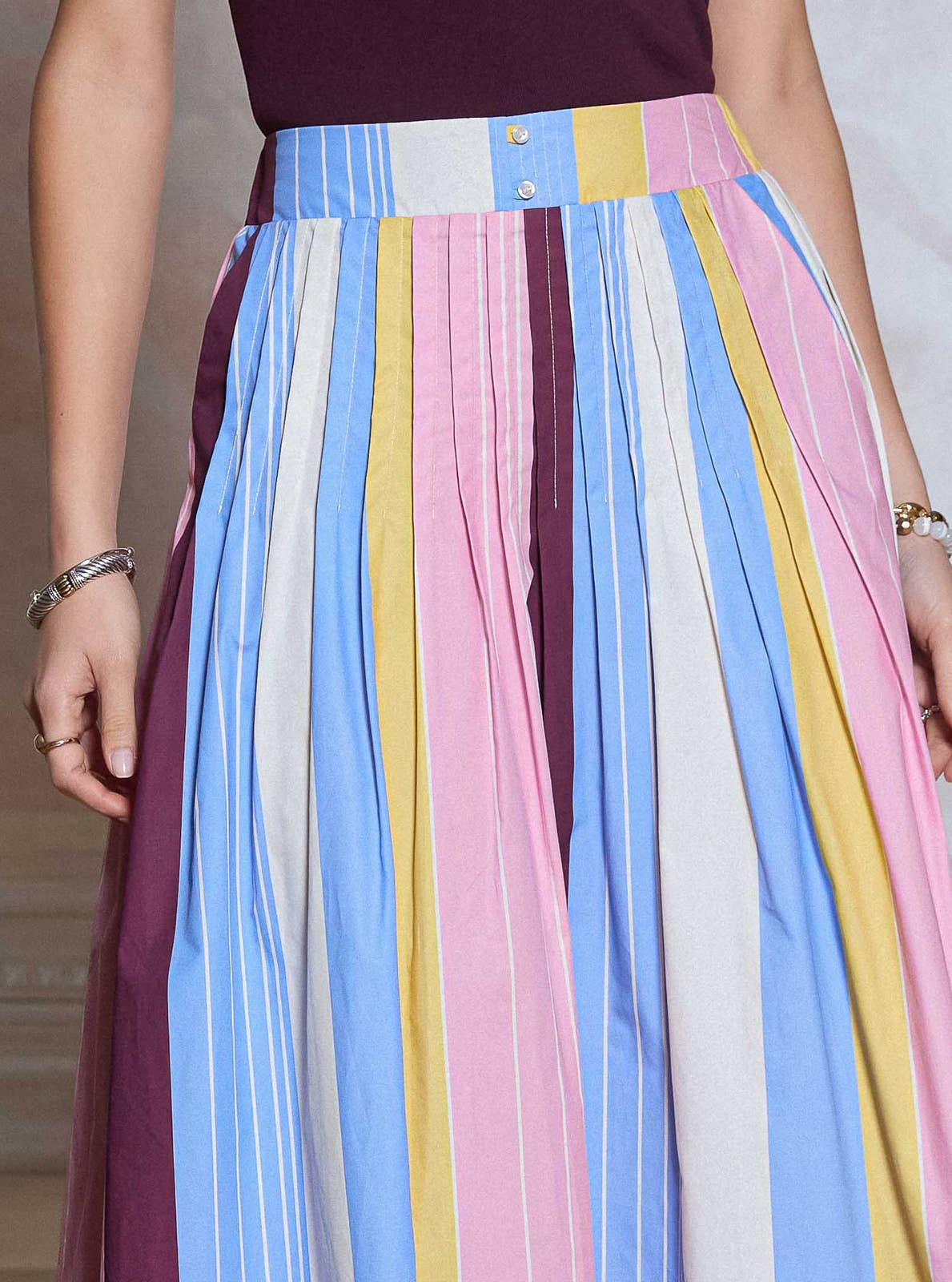 Marti Striped Cotton A-line Midi Skirt