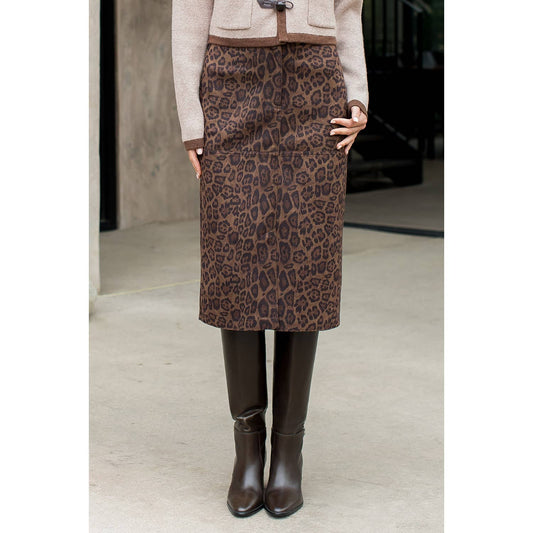 Talley Leopard Print Suede Midi Skirt