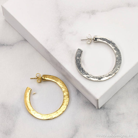 ER503 Hammered Knife Edge Post Hoop Earring 1.5" Diameter