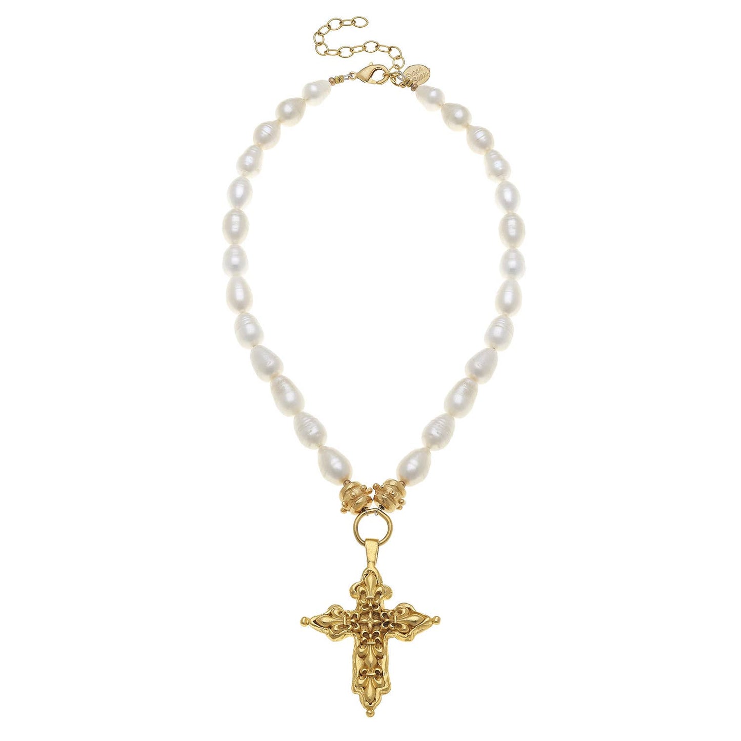 Gold Cross on Genuine Freshwater Pearls