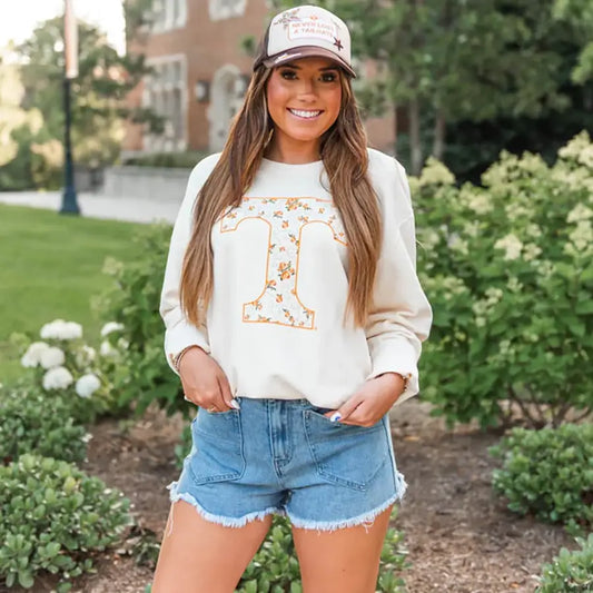 Orange Floral "Power T" Crew Sweatshirt
