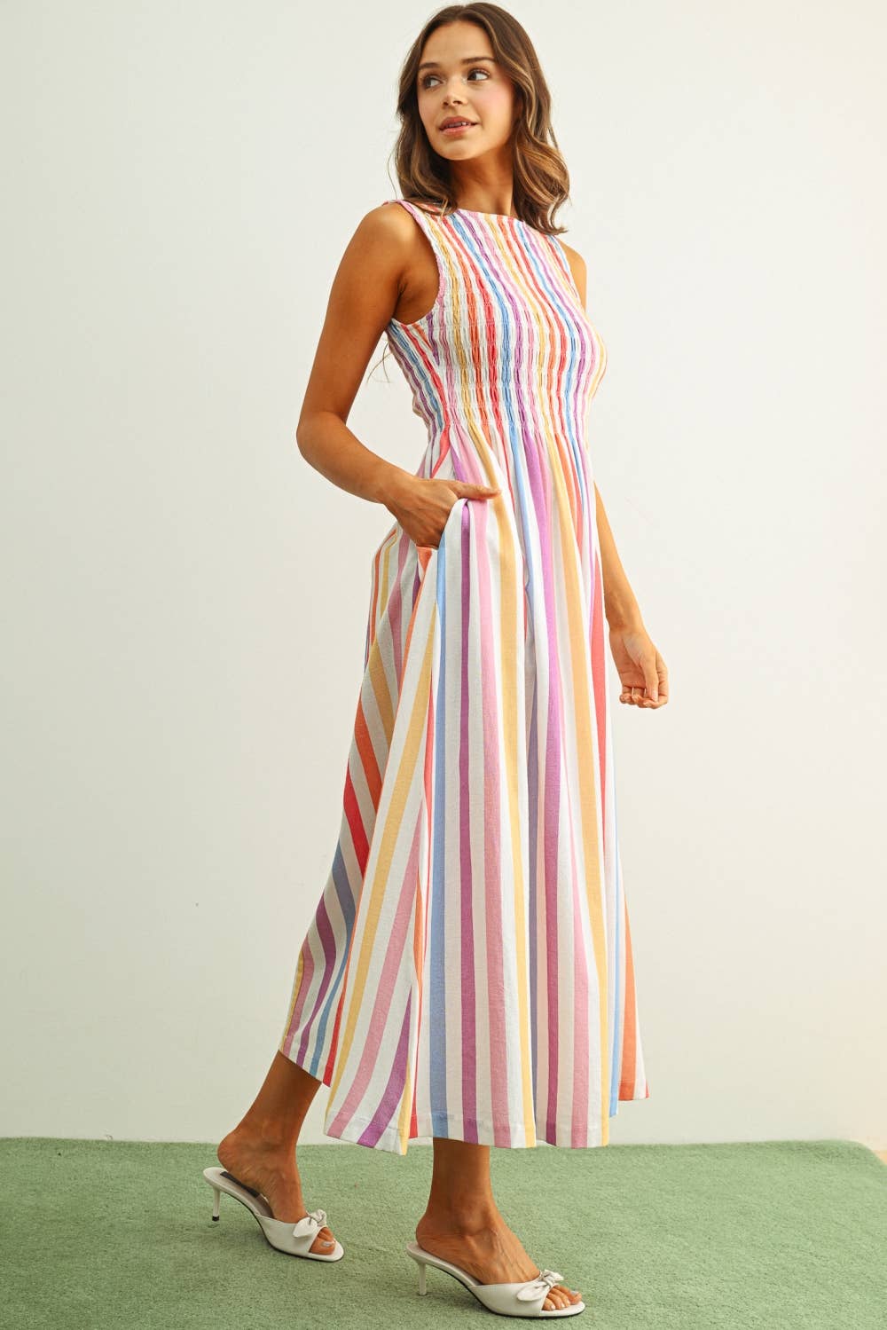 Tinley Multi Stripe Dress with Smocking