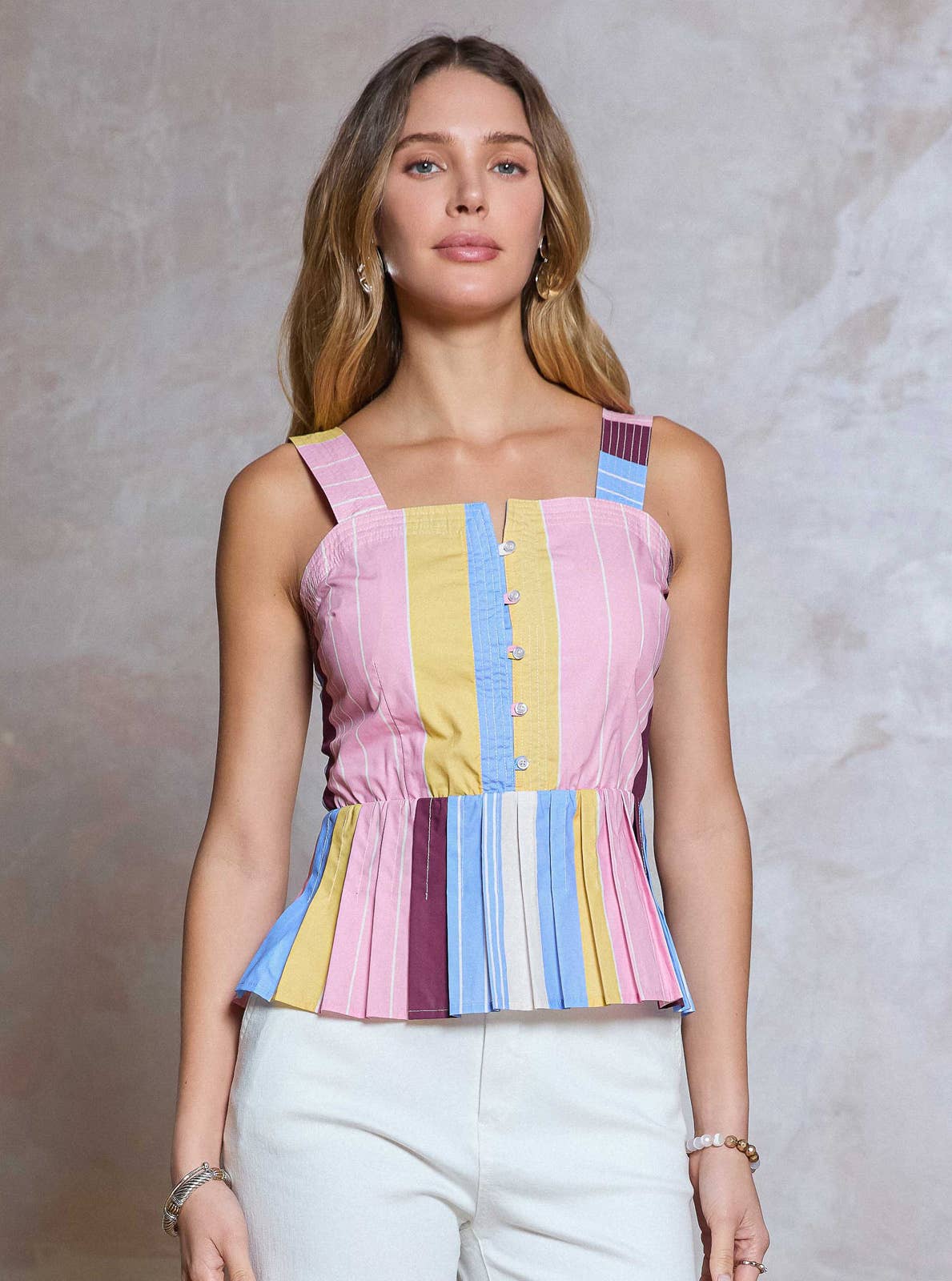 Glenda Cotton Striped Sleeveless Top