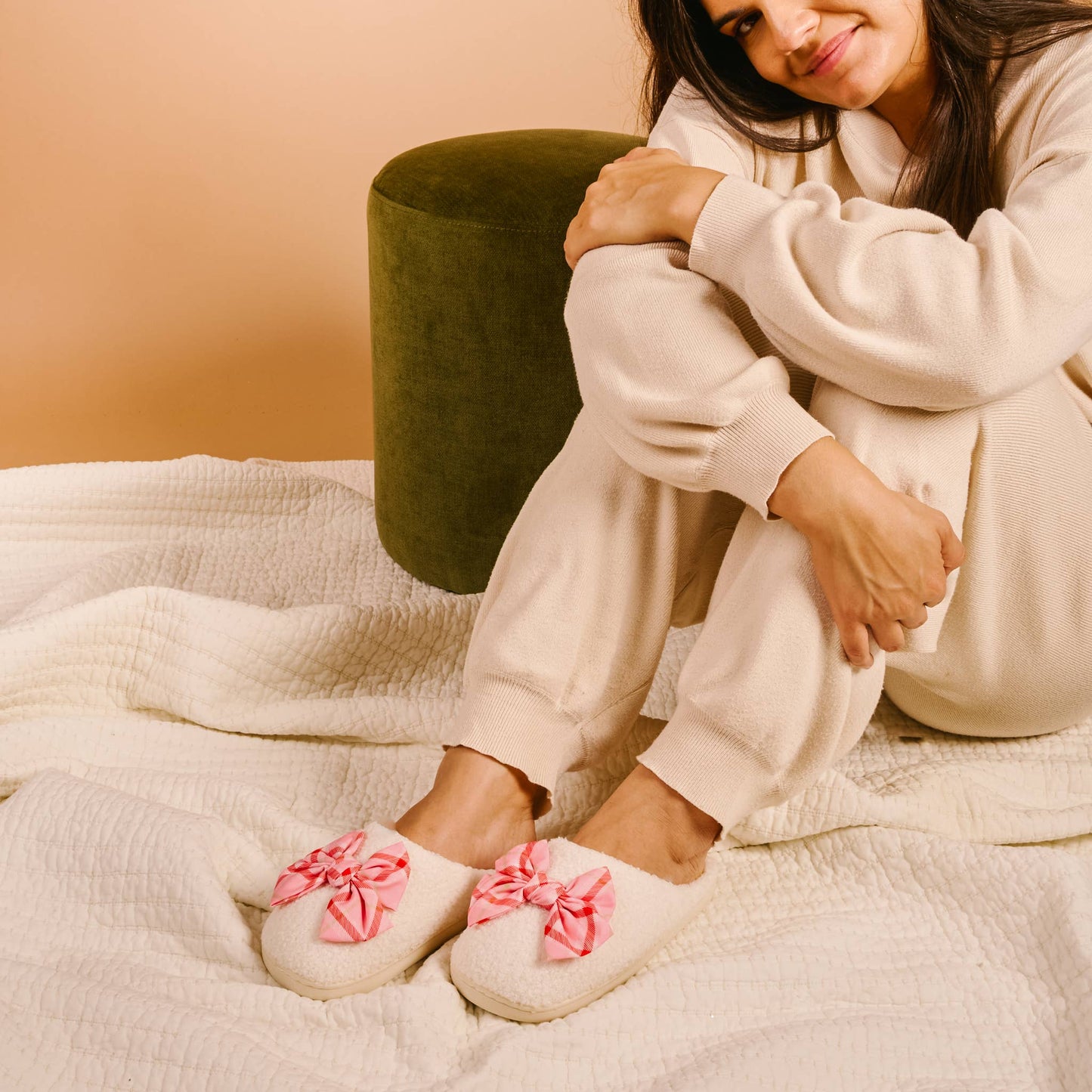 Betty Bow Slippers - Festive Plaid