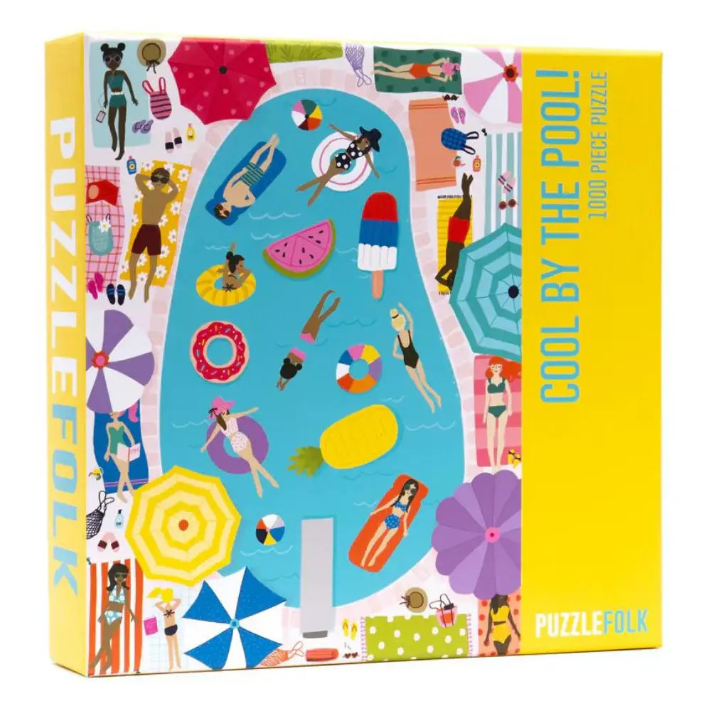 Puzzle box titled 'Cool by the Pool' with colorful illustrations of poolside activities.