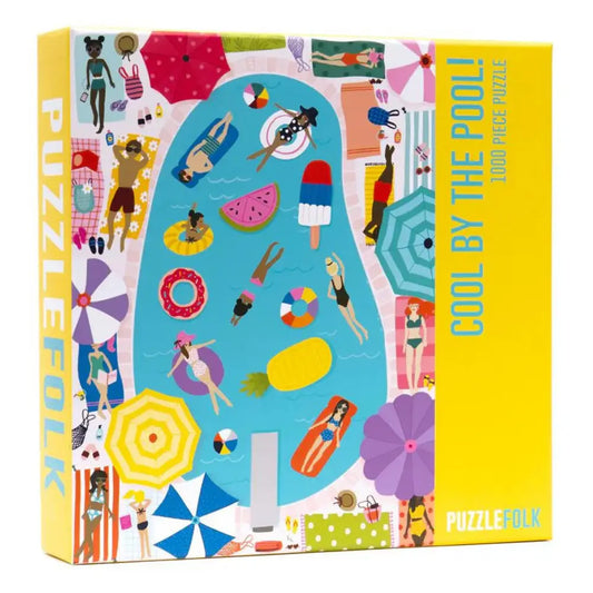 Puzzle box titled 'Cool by the Pool' with colorful illustrations of poolside activities.