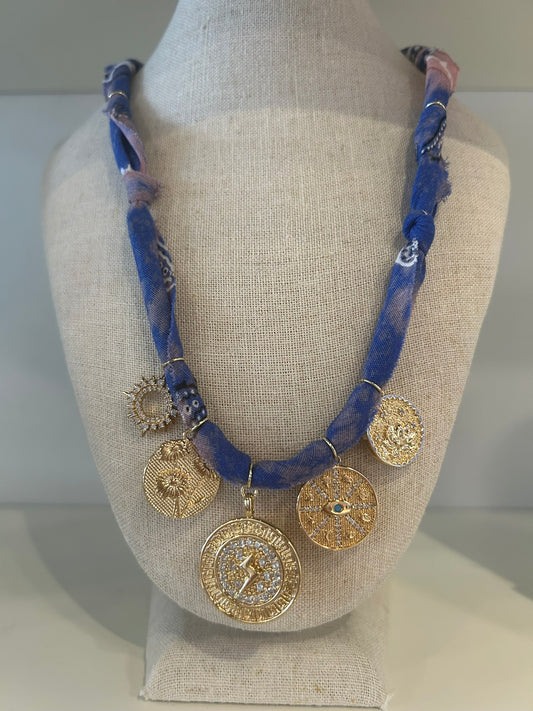 Larra Mirk Bandana Charmer | Blue 5 Gold Filled Charm Necklace