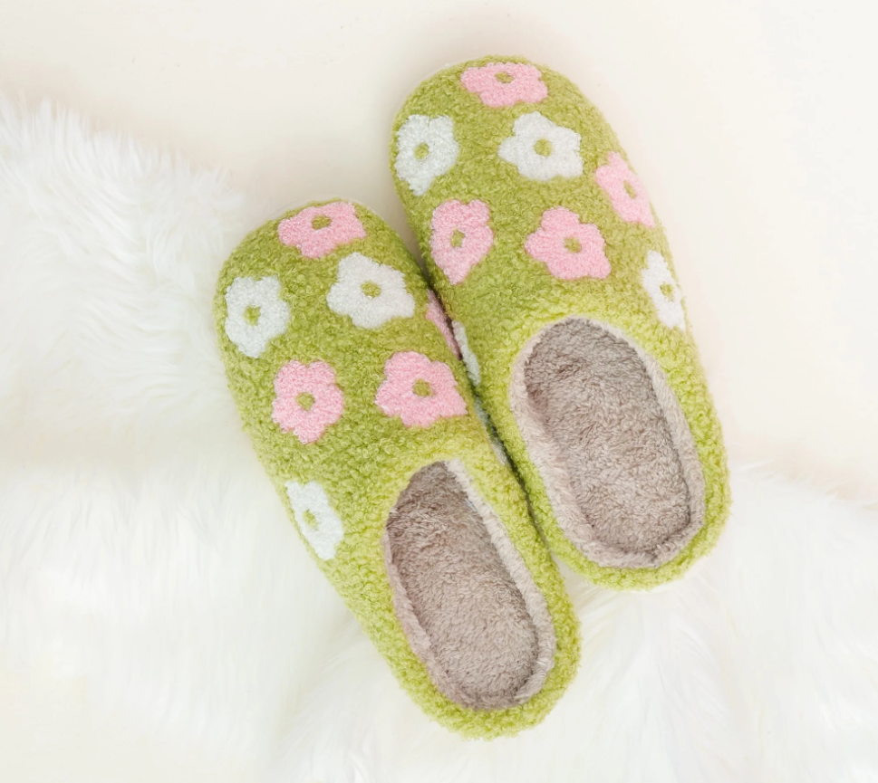 Fuzzy Flower Slippers