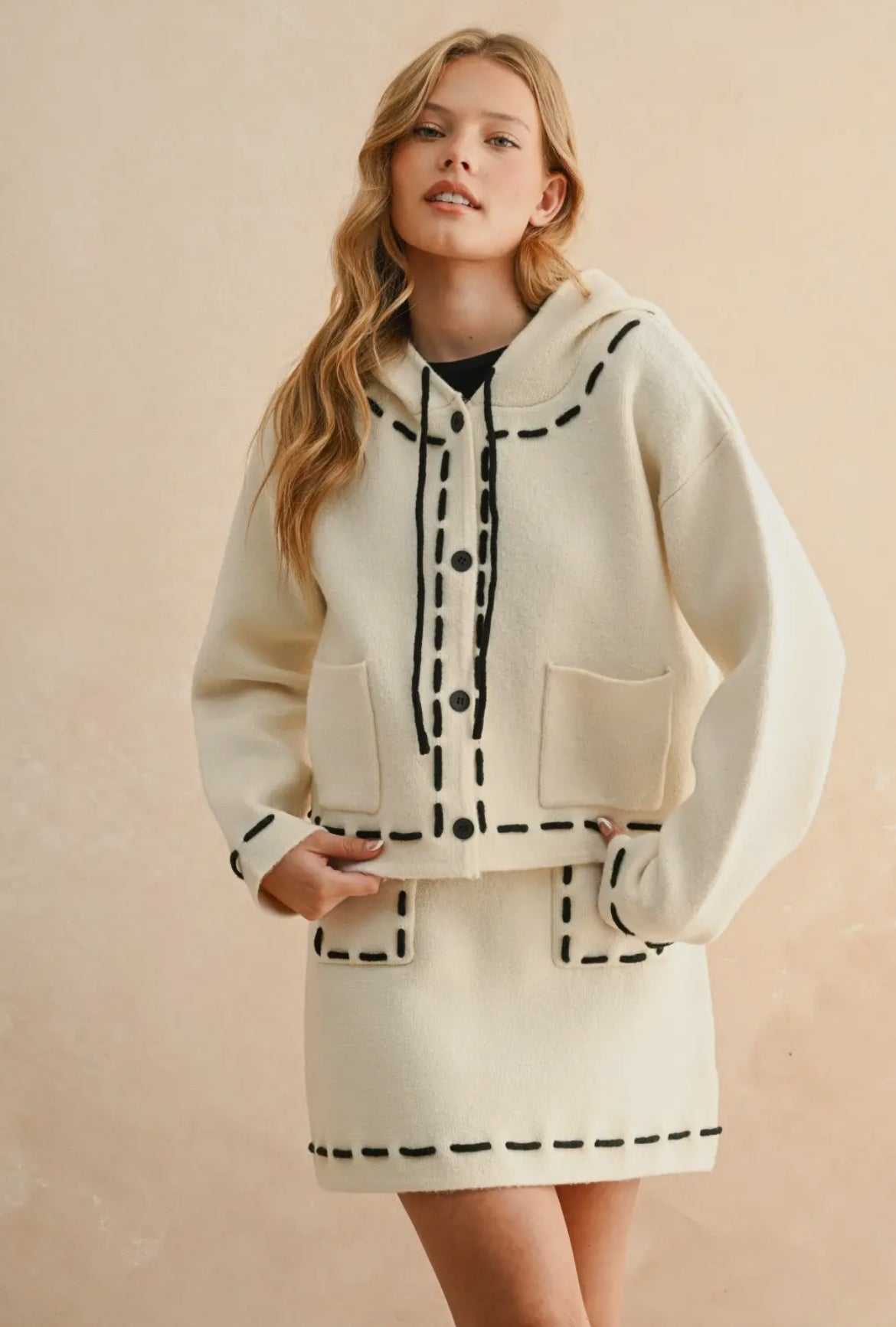 Marla Stitch Detail Cardigan With Hood