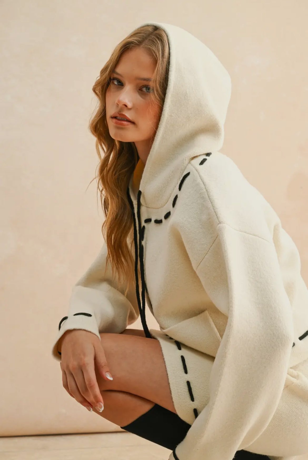 Marla Stitch Detail Cardigan With Hood