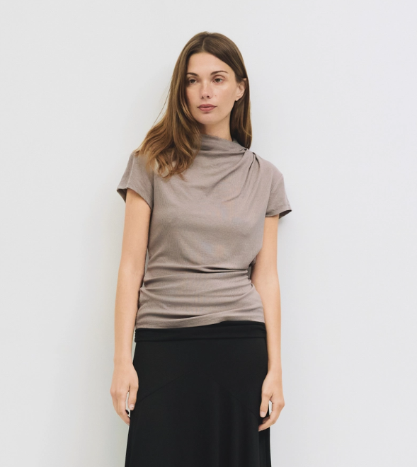 Danielle Cap Sleeve Mock Cowl Neck Top