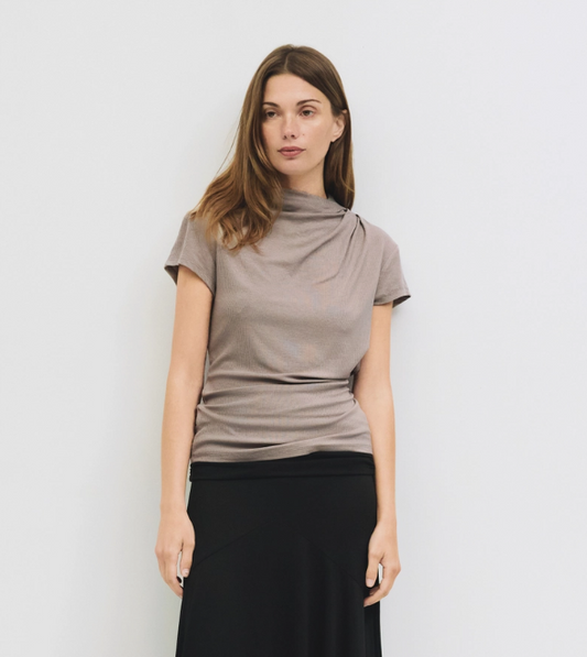 Danielle Cap Sleeve Mock Cowl Neck Top