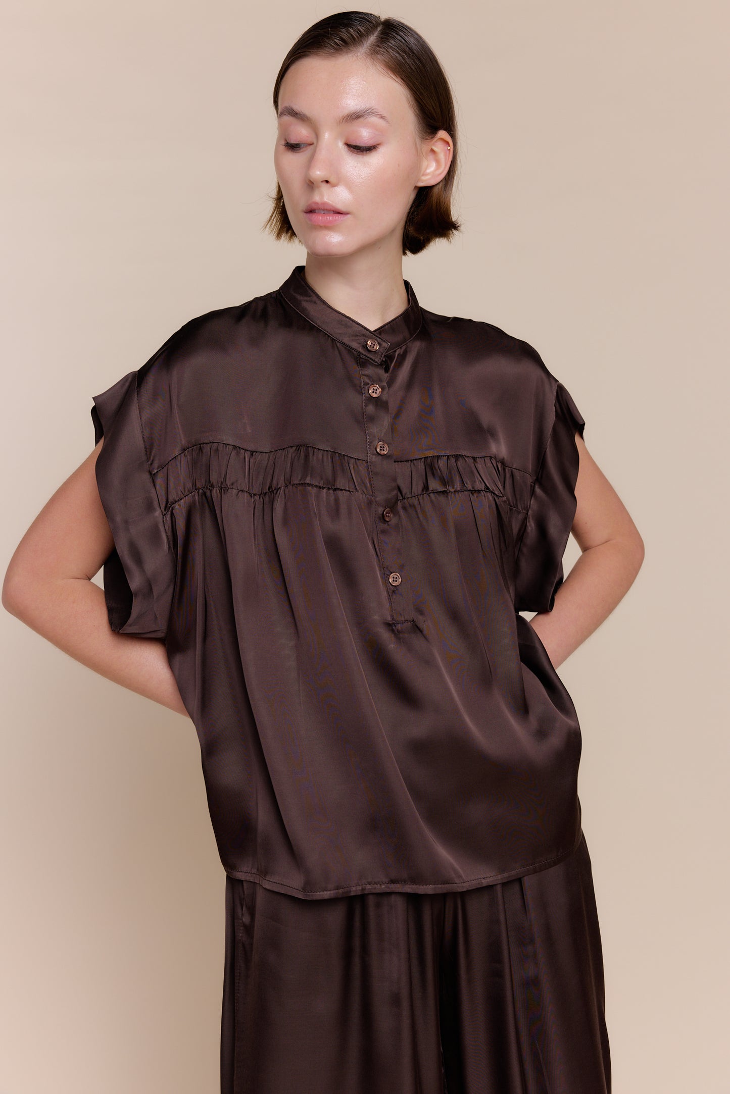 Lise Cap-Sleeved Blouse with Ruching