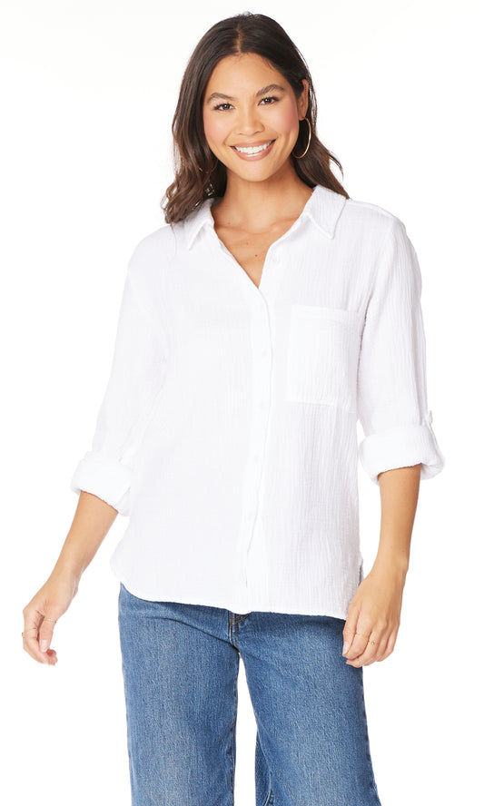 Roll Sleeve White Button Shirt