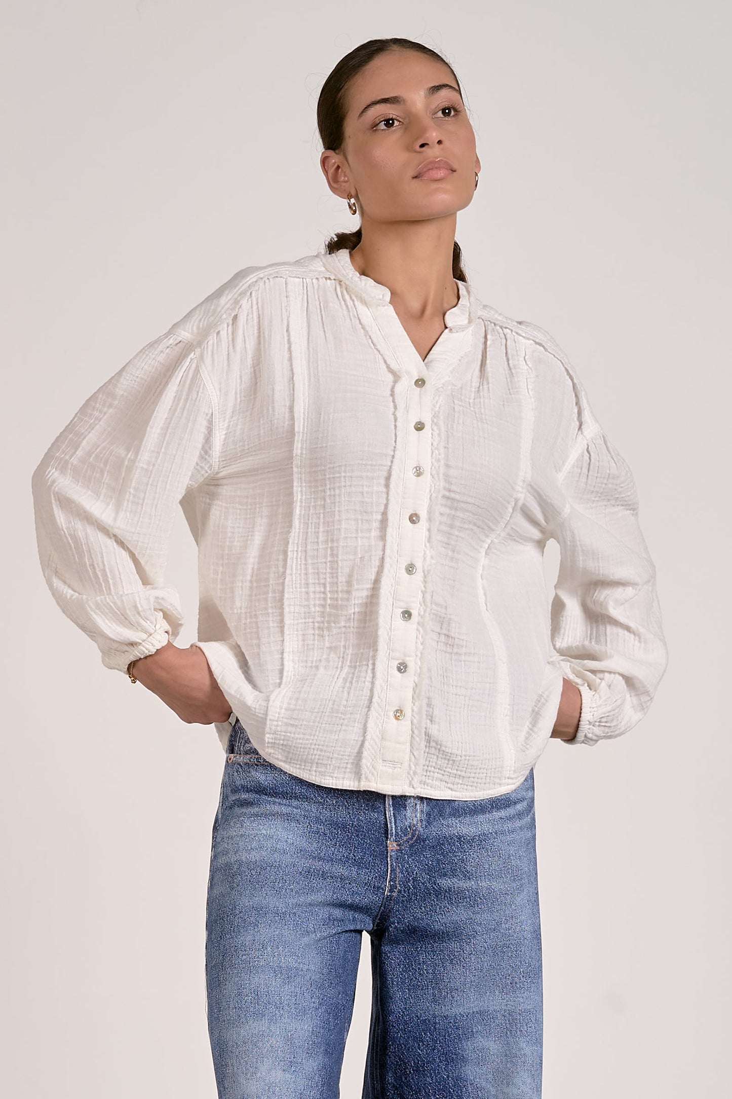 Karmen L/S Gauze Button Down Blouse